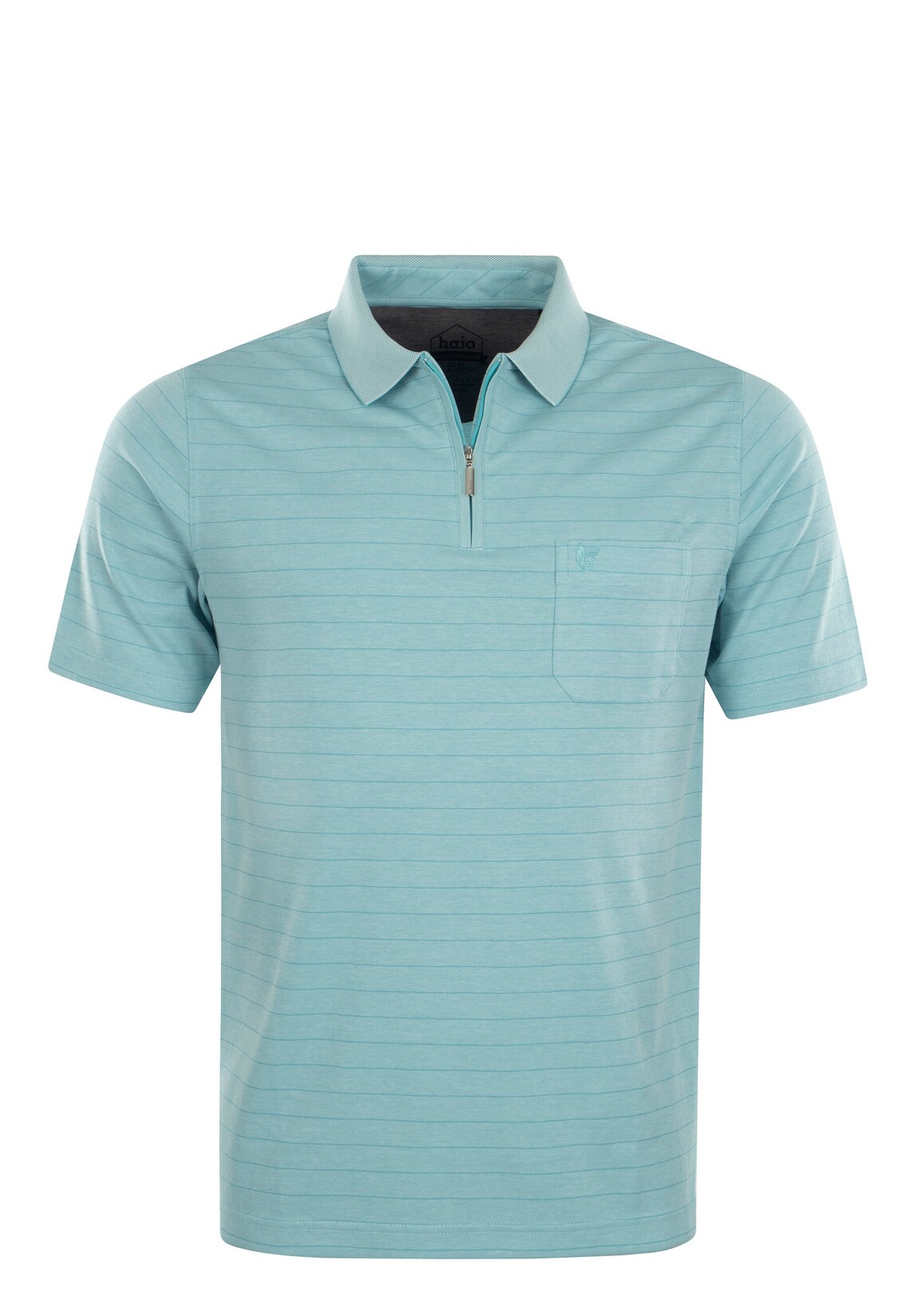 Hajo Shirt Gestreiftes Kurzarm-Poloshirt Softknit mit verdecktem Reißverschluss und Brusttasche in Regular Fit | 04059657812500