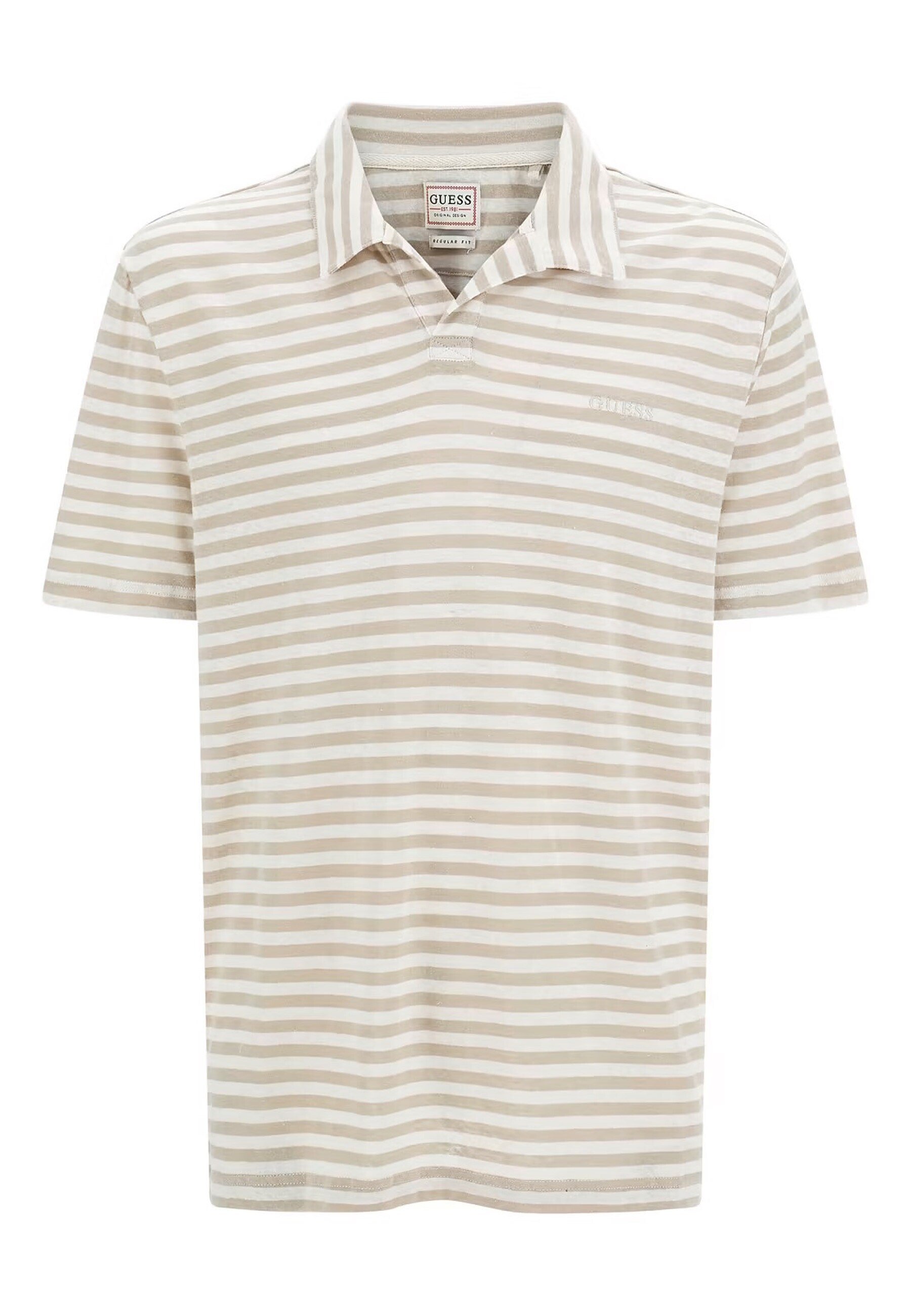 Guess Polo Kurzarm-Poloshirt EMBRO STRIP in Regular Fit mit Allover-Streifenmuster aus Leinenmix - Bild 1