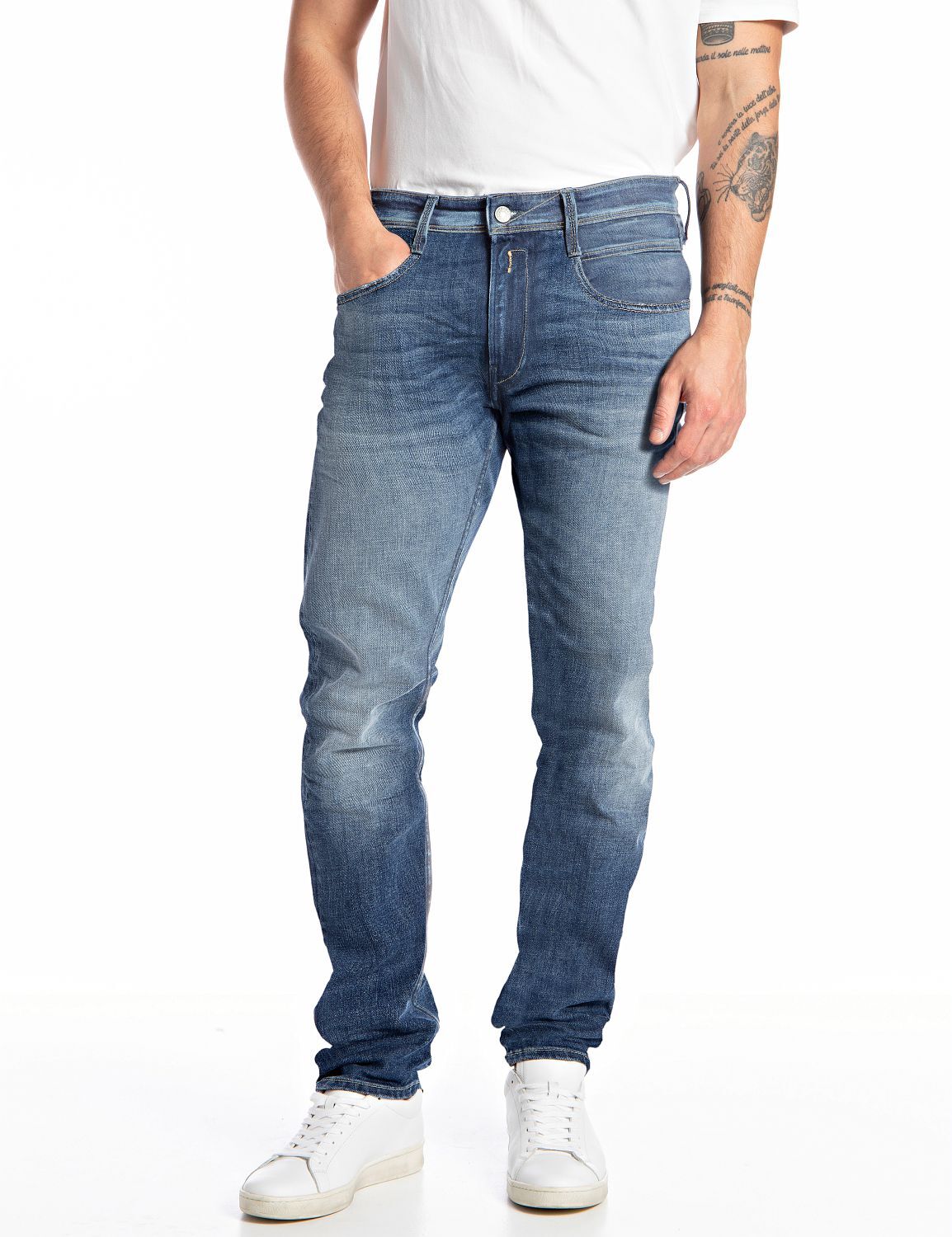 Replay Hose 5-Pocket-Jeans ANBASS 11.5 OZ DEEP BLUE INDIGO STRETCH DENIM mit Markenlabel - Bild 1