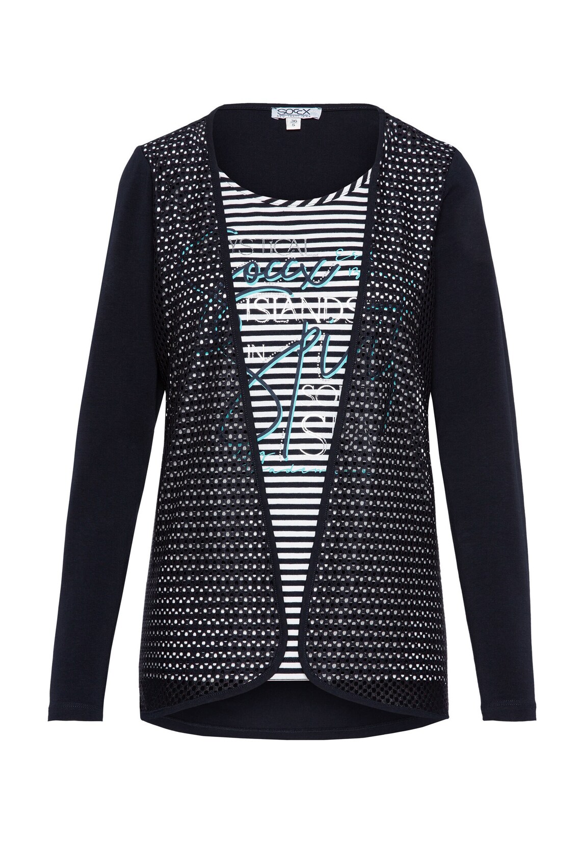 Soccx Shirt Langarmshirt mit Jacken-Layering, Rundhalsausschnitt und Label Print mit Glitzerstein-Artwork | 04061519693202