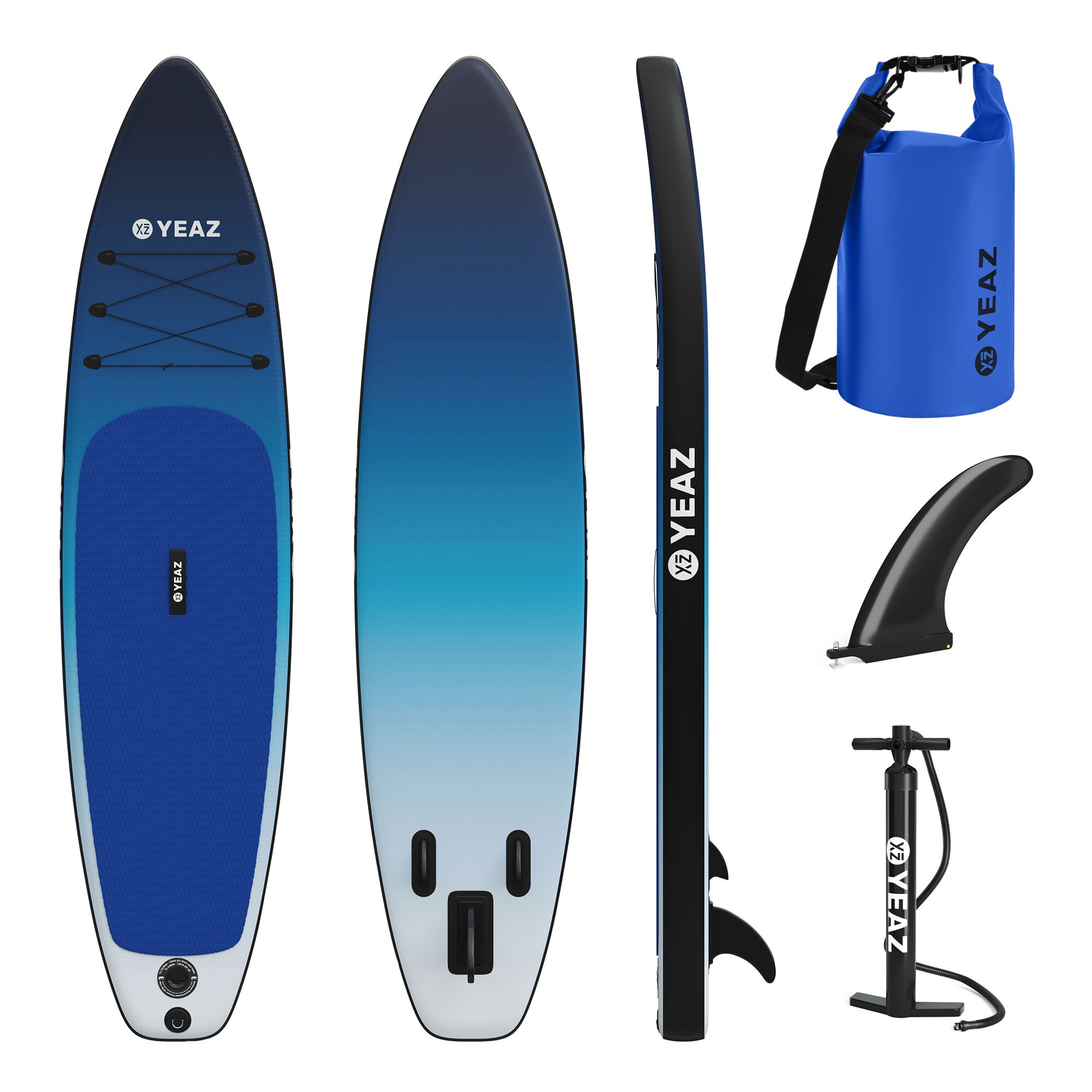 YEAZ Aufblasbares Allround-Stand-Up-Paddle-Board im California-Design mit wasserfestem Packsack &ndash; Komplettset f&uuml;r Outdoor & Wassersport SUP Board OCEAN BEACH EXOTRACE inkl. ISAR Dry Bag 1,5L - Bild 1