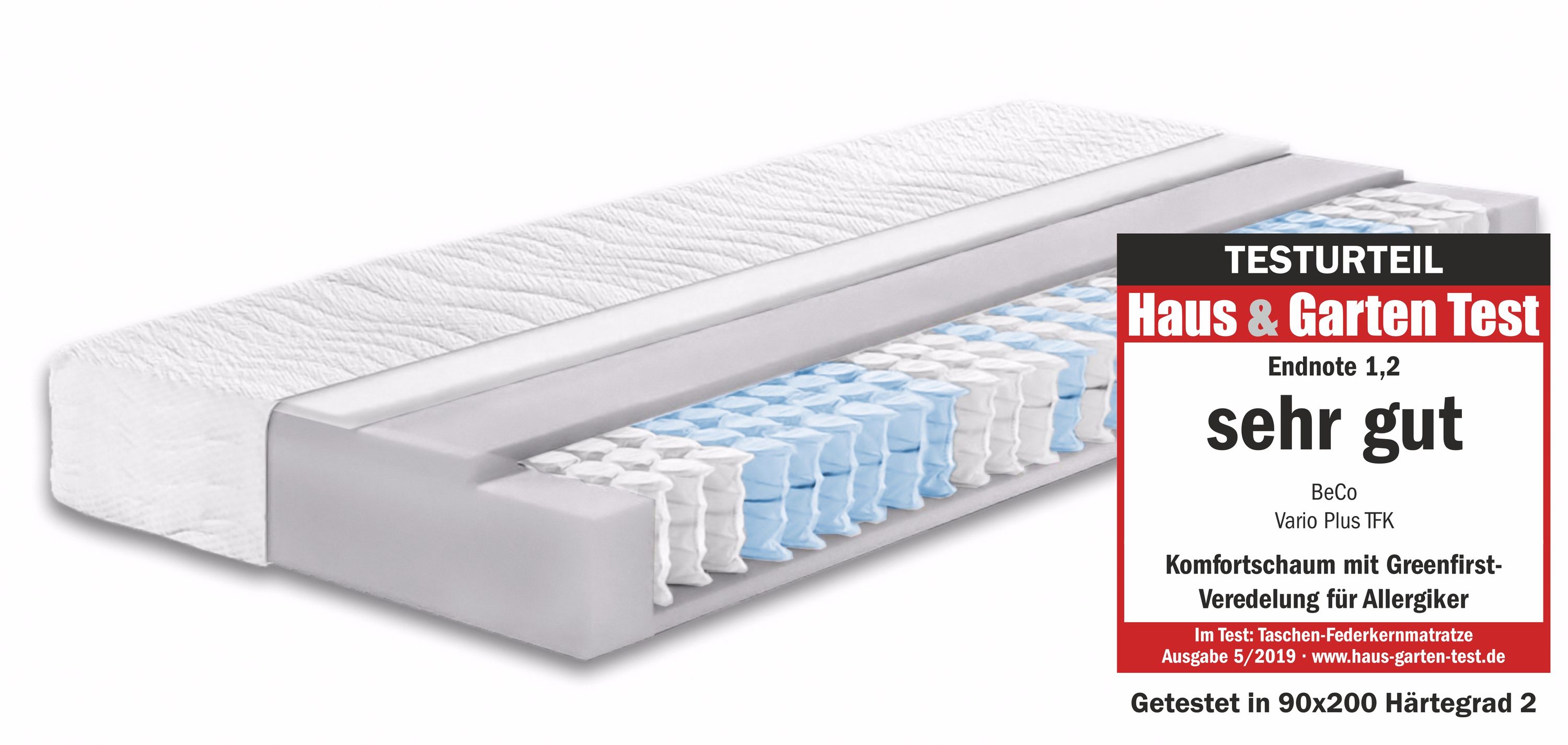 BeCoFederkernmatratze BeCo Vario Lux Greenfirst, 22 cm Komforth&ouml;he, Made in Germany, Testurteil SEHR GUT (1,2)*90 x 200 cm - Bild 1