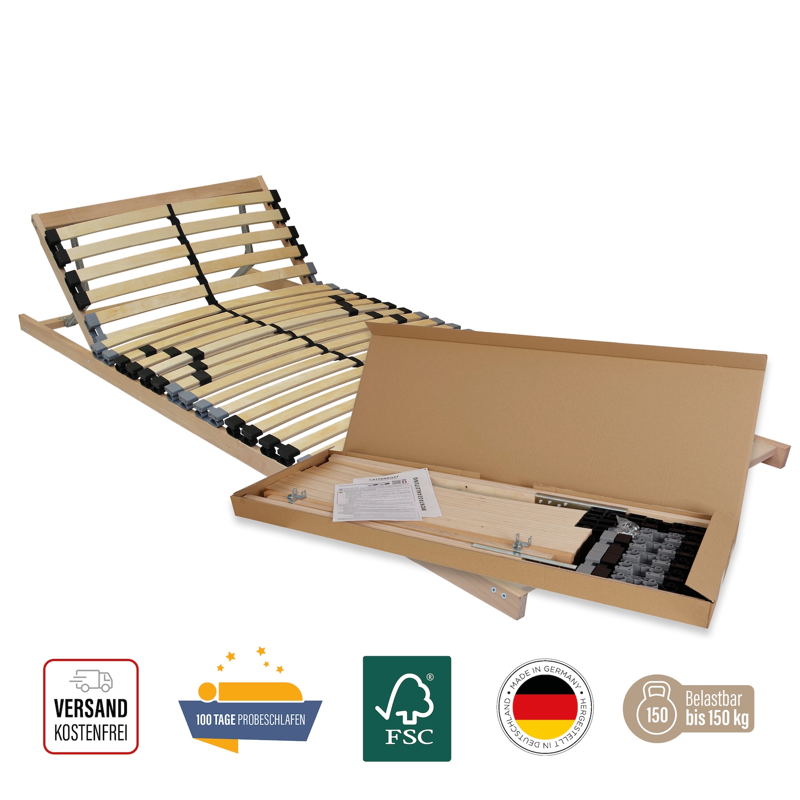 BeCoEasy 4 all BeCo Lattenrost mit verstellbarem Kopfteil100 x 200 cm
