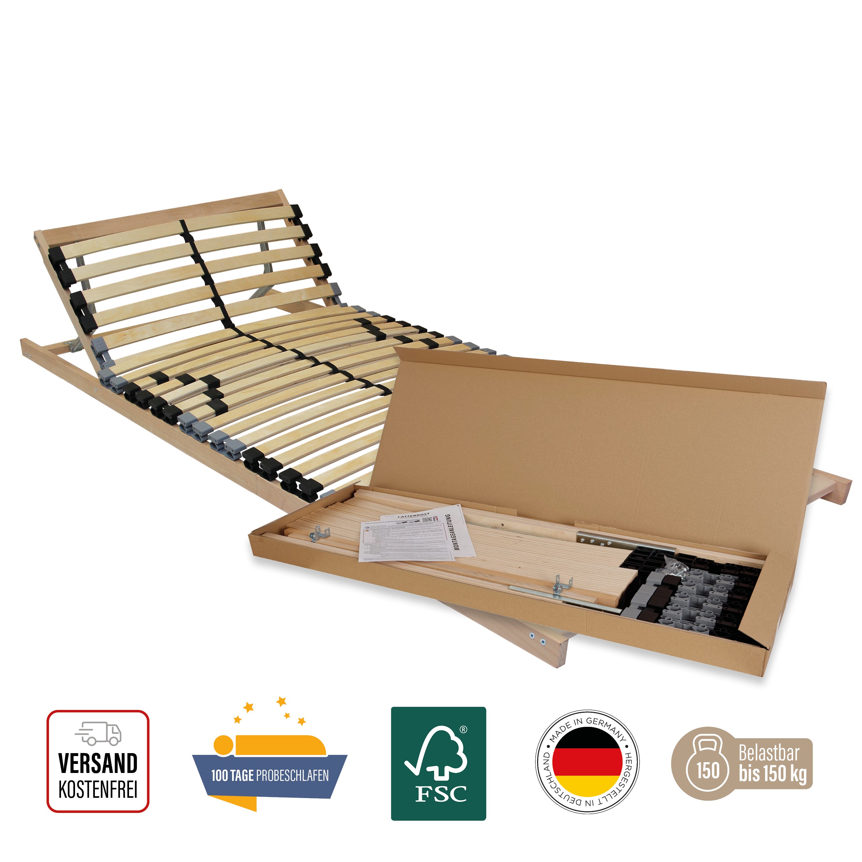 BeCoEasy 4 all BeCo Lattenrost mit verstellbarem Kopfteil80 x 200 cm - Bild 1