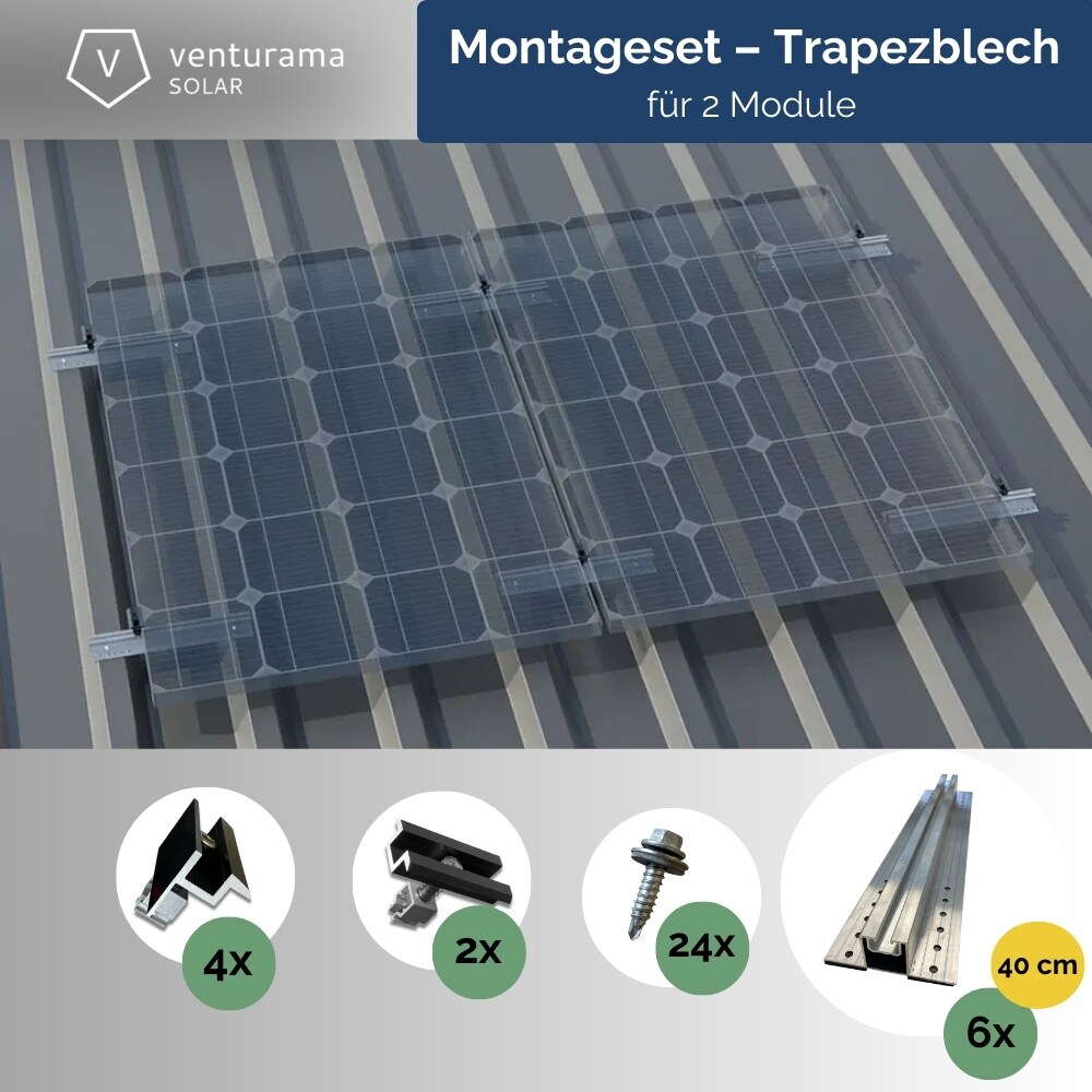 Montageset f&uuml;r 2 PV Module / Trapezblech - Bild 1
