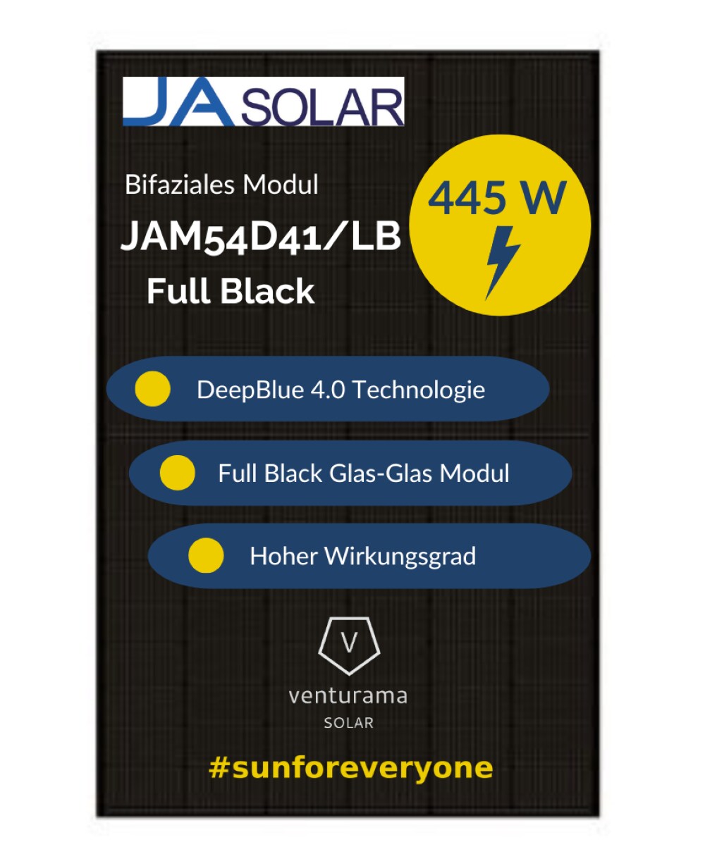 JA Solar JAM54D41 445W Full Black – Bifazial Glas-Glas Modul | 04262411894739