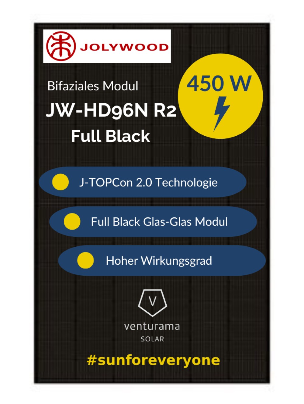 Jolywood JW-HD96N R2 450W Full Black – Bifazial Glas-Glas Modul | 04262411898294