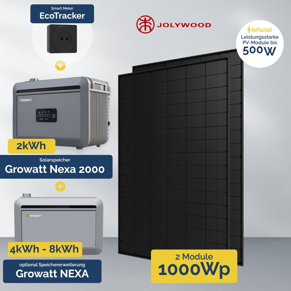 1000W Balkonkraftwerk mit Speicher - Growatt NEXA 2000 All-in-One & 2x Jolywood 500W - Bild 1