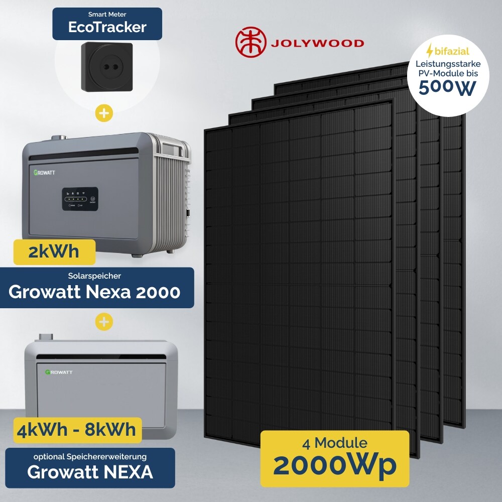 2000W Balkonkraftwerk mit Speicher - Growatt NEXA 2000 All-in-One & 4x Jolywood 500W - Bild 1