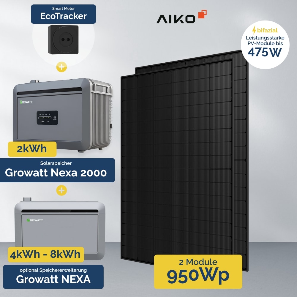 950W Balkonkraftwerk mit Speicher - Growatt NEXA 2000 All-in-One & 2x AIKO 475W - Bild 1