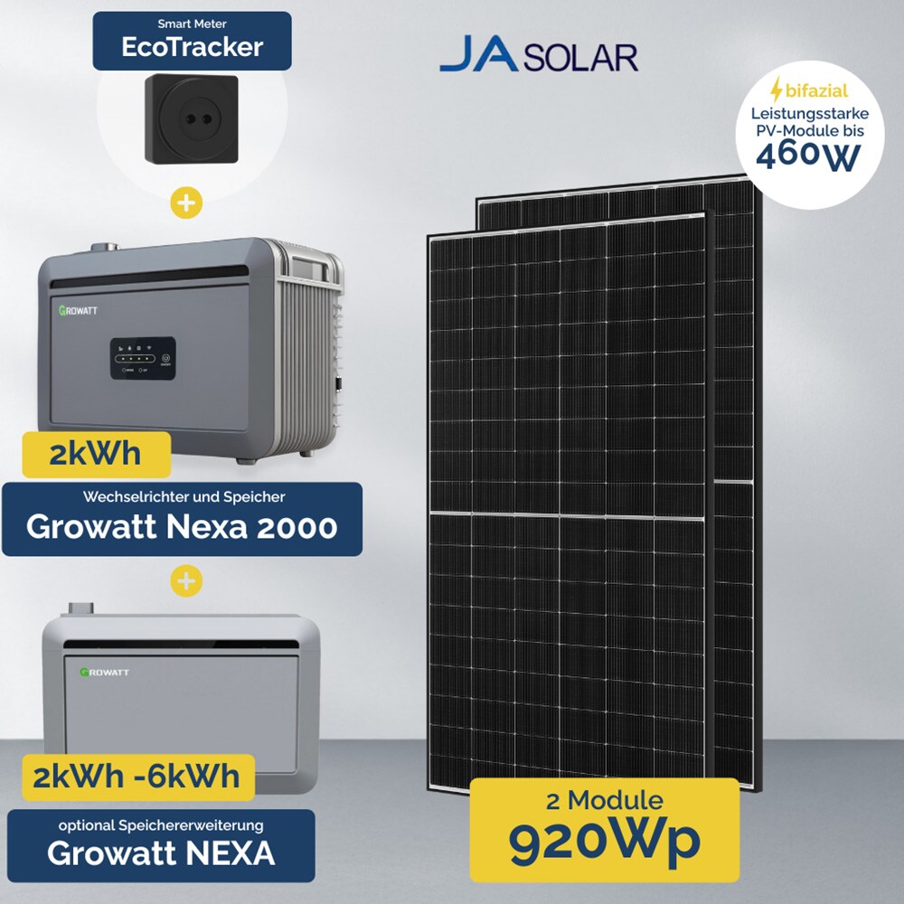 930W Balkonkraftwerk mit Speicher - Growatt NEXA 2000 All-in-One & 2x JA Solar 465W - Bild 1