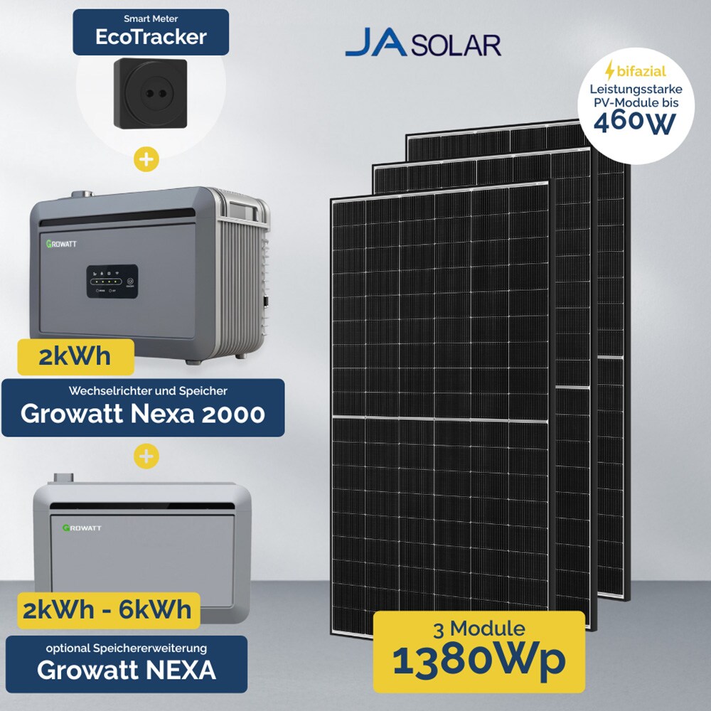 1380W Balkonkraftwerk mit Speicher - Growatt NEXA 2000 All-in-One & 3x JA Solar 460W - Bild 1
