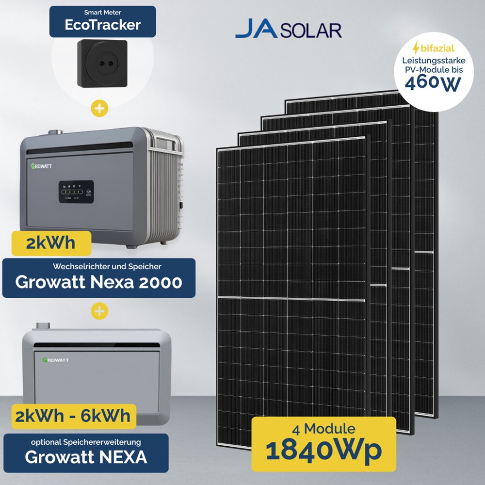 1840W Balkonkraftwerk mit Speicher - Growatt NEXA 2000 All-in-One & 4x JA Solar 460W - Bild 1