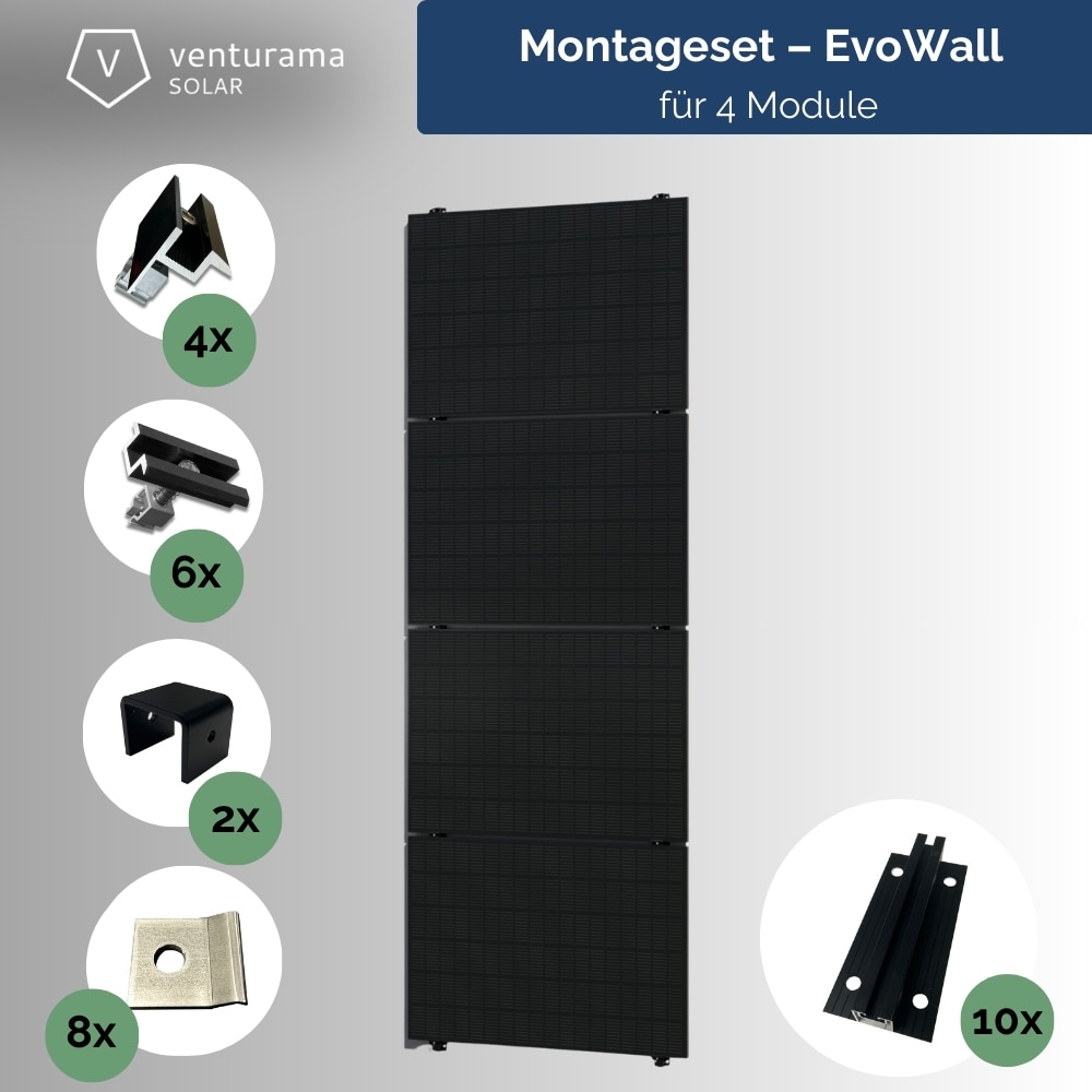 venturama Solar EvoWall Wandmontage Komplettset BlackLine - F&uuml;r 4 PV-Module - Bild 1