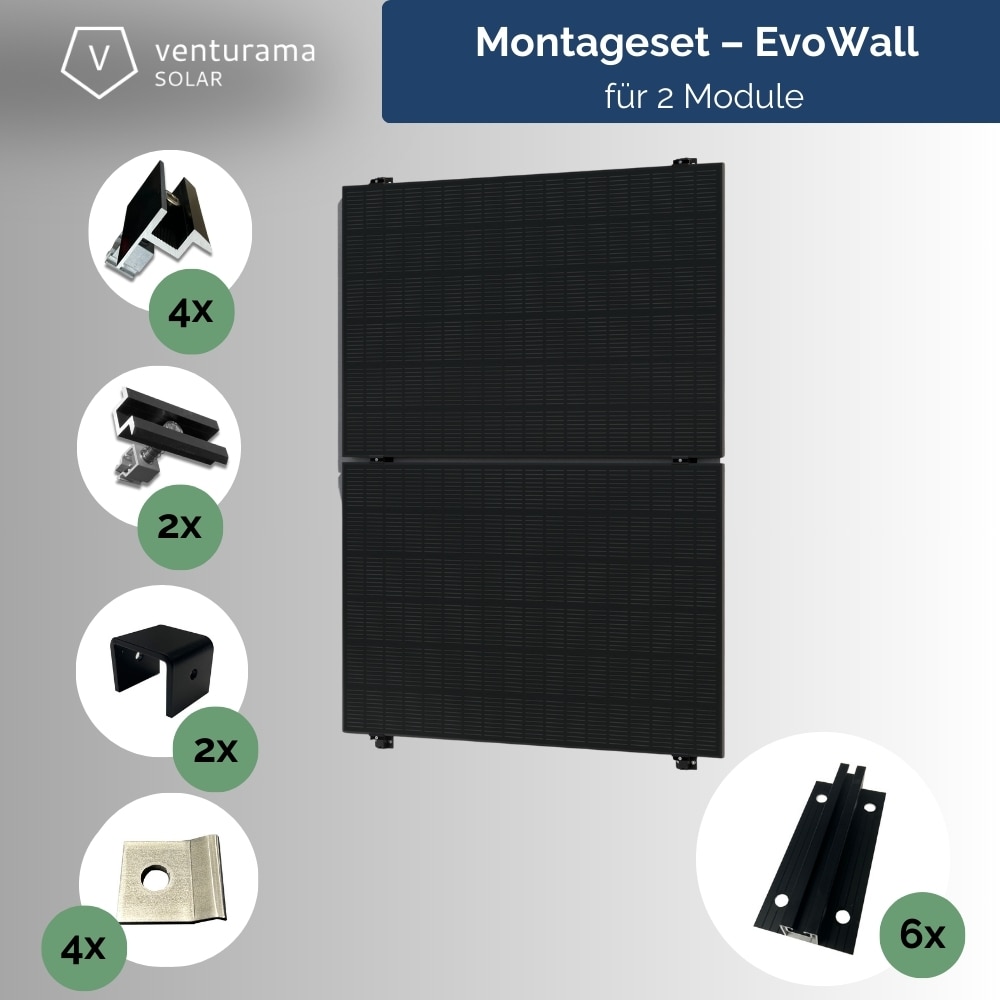 venturama Solar EvoWall Wandmontage Komplettset BlackLine - F&uuml;r 2 PV-Module - Bild 1