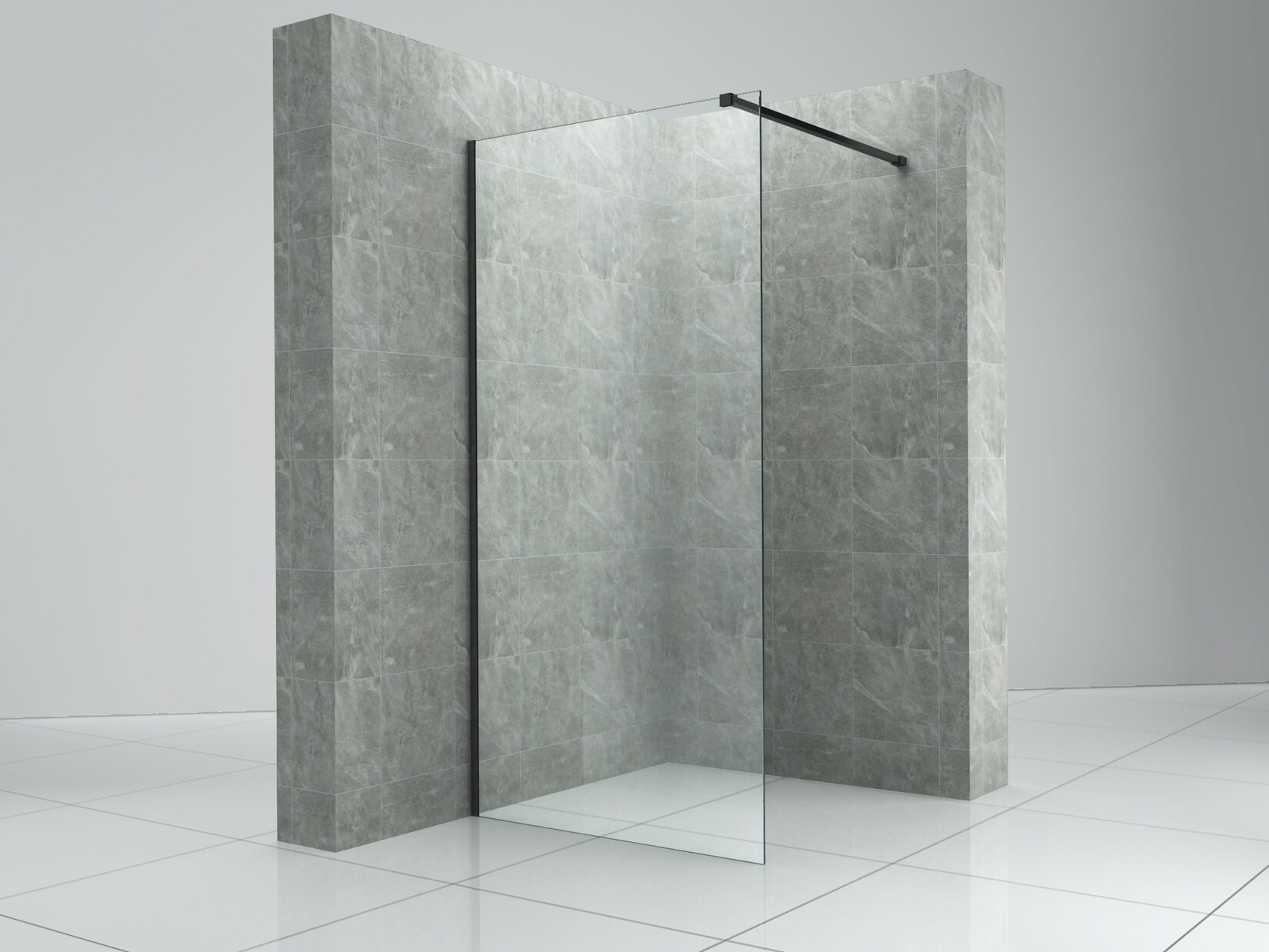 Fa-Bausysteme Walk-In Glasdusche Klarglas Halterung: Schwarz 1400 mm