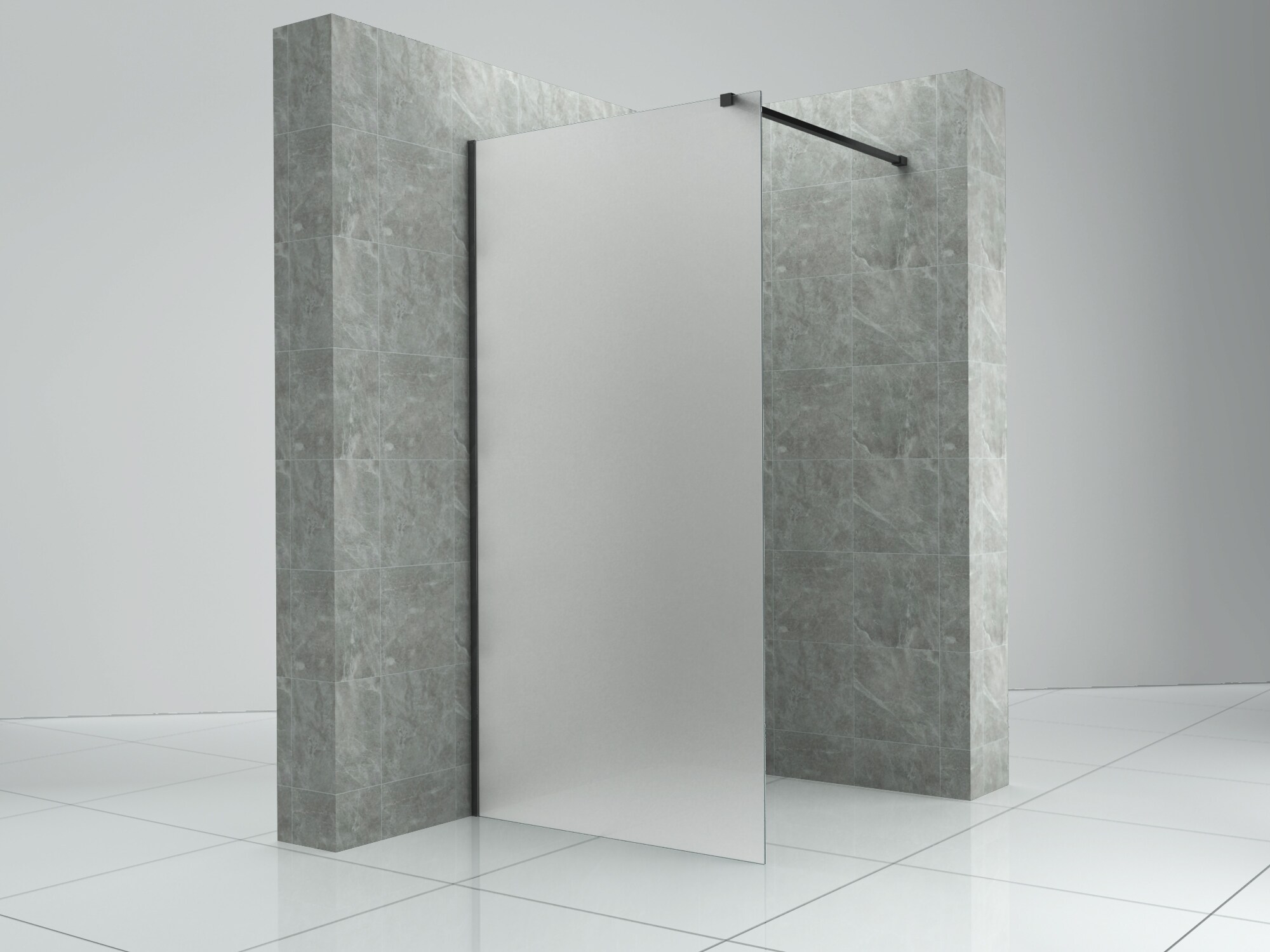 Fa-Bausysteme Walk-In Glasdusche Milchglas Halterung: Schwarz 600 mm - Bild 1