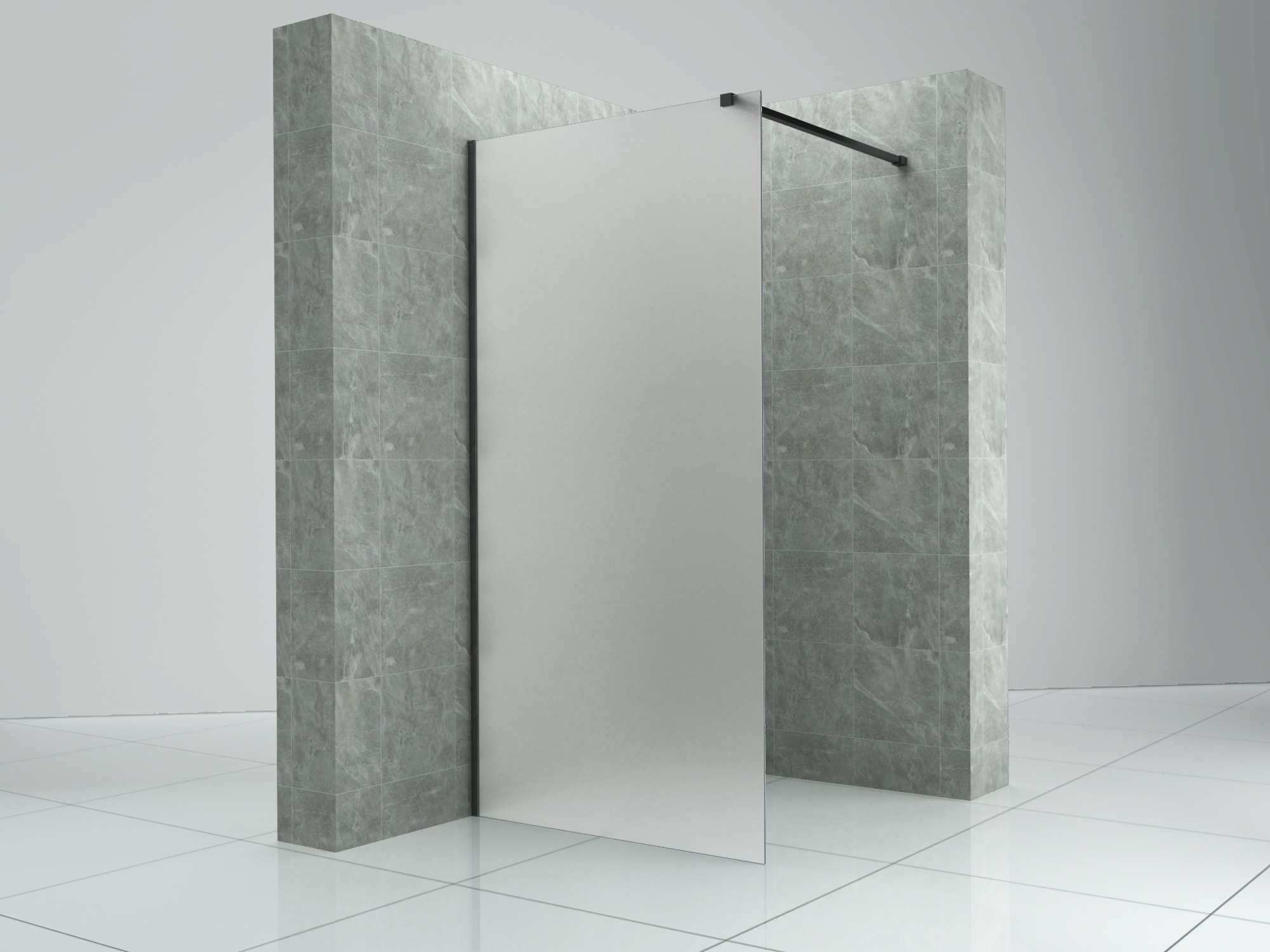Fa-Bausysteme Walk-In Glasdusche Milchglas Halterung: Schwarz 900 mm - Bild 1