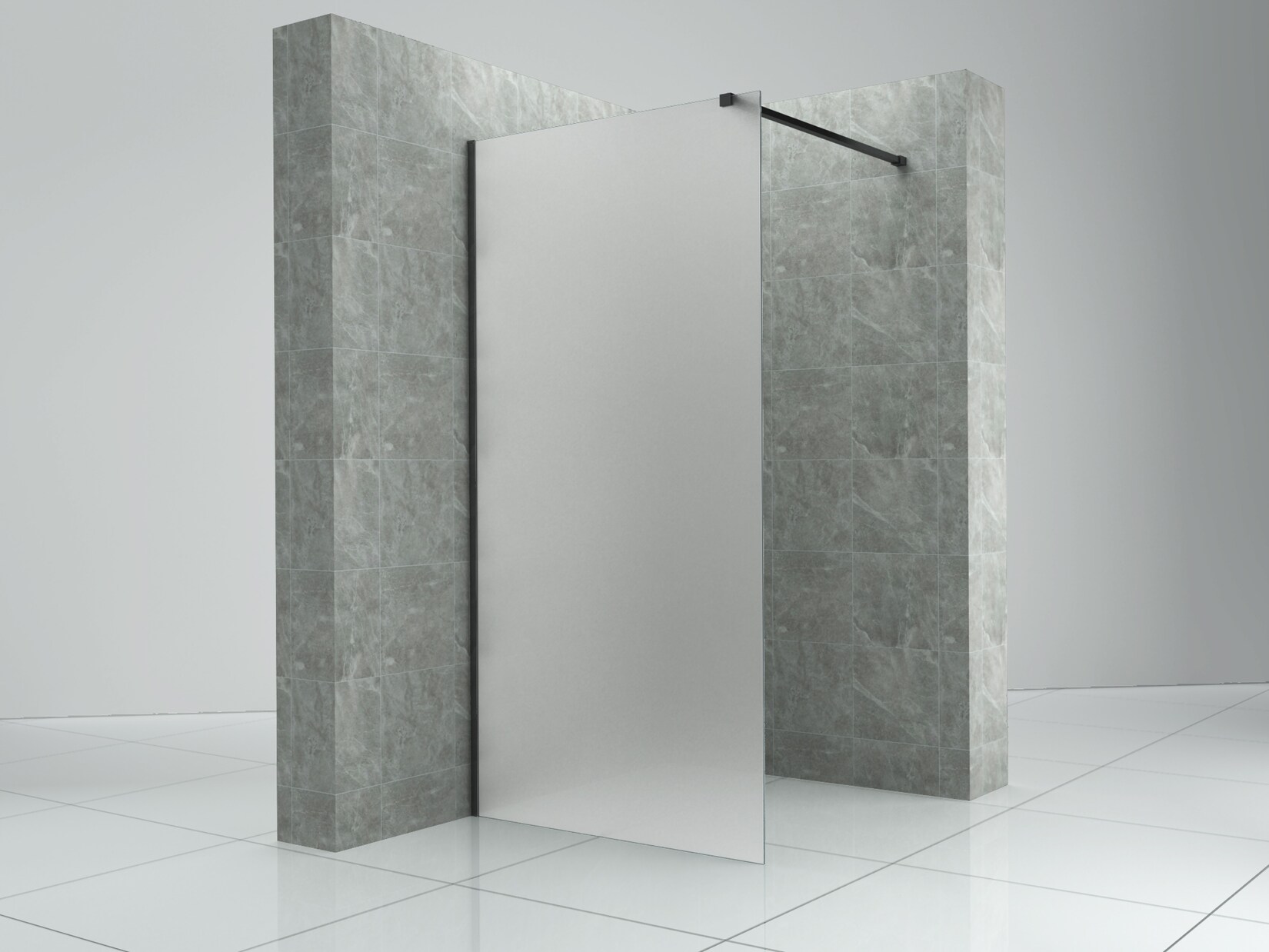 Fa-Bausysteme Walk-In Glasdusche Milchglas Halterung: Schwarz 900 mm | 00047728584207