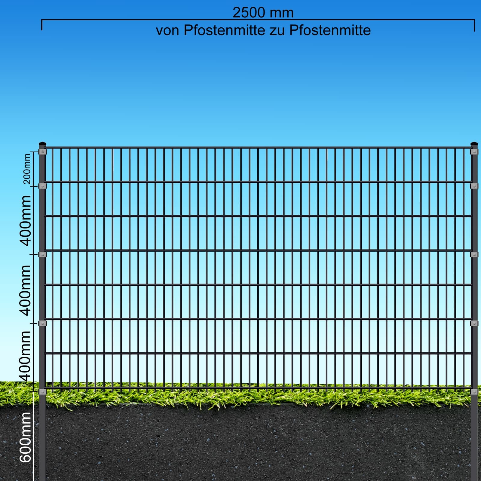 Fa-Bausysteme Doppelstabzaun Anthrazit 8-6-8 Plättchen 1430 mm 32,5 m