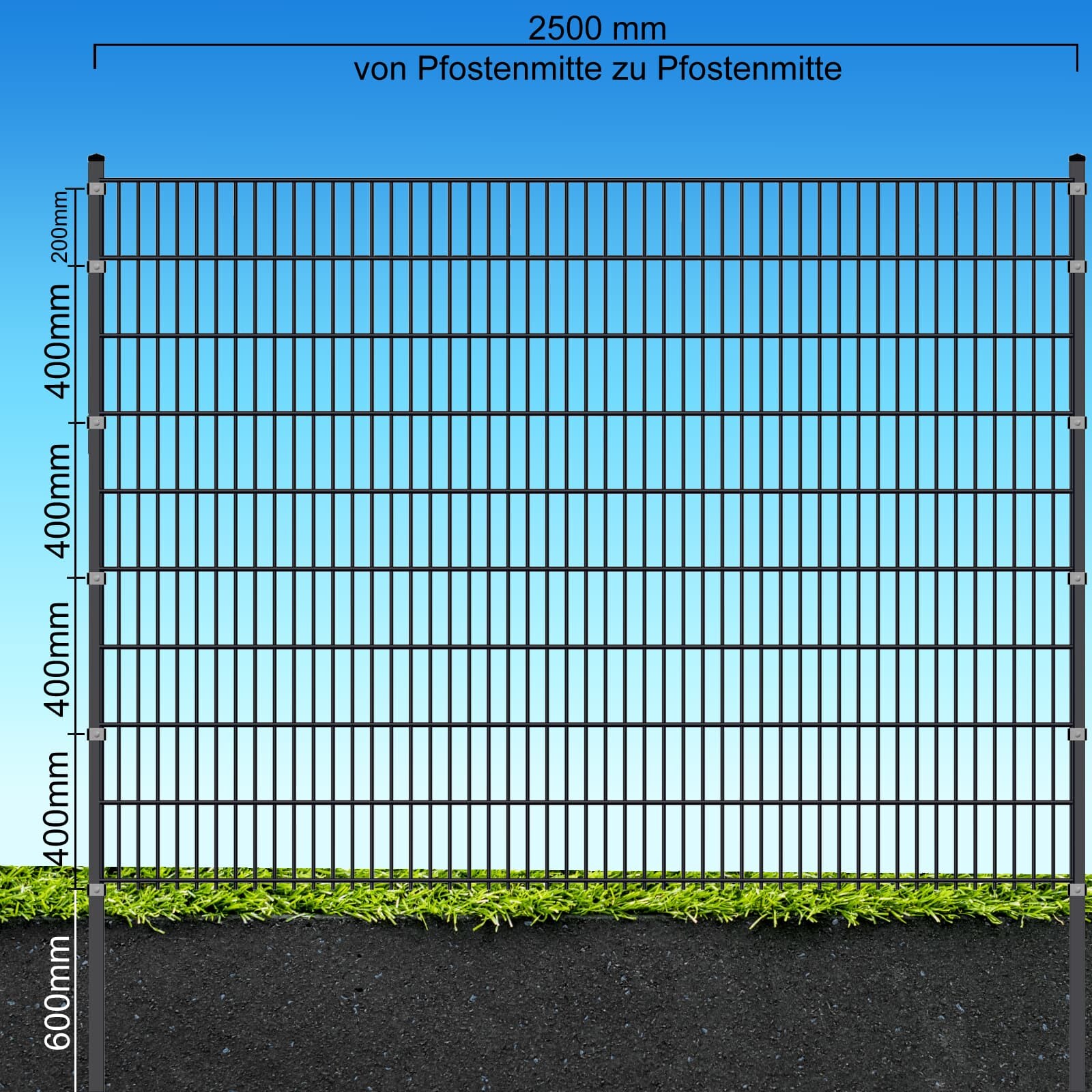 Fa-Bausysteme Doppelstabzaun Anthrazit 8-6-8 Plättchen 1830 mm 40 m