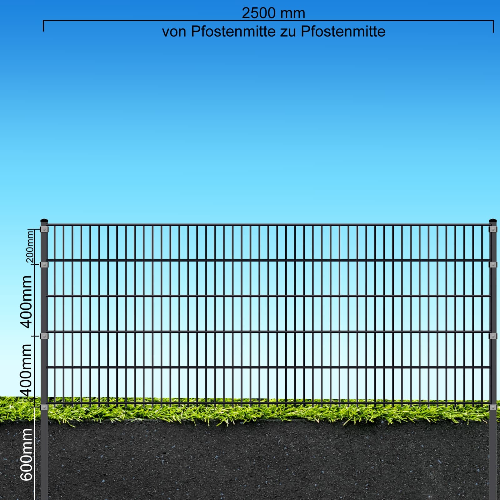 Fa-Bausysteme Doppelstabzaun Anthrazit 8-6-8 Plättchen 1030 mm 45 m