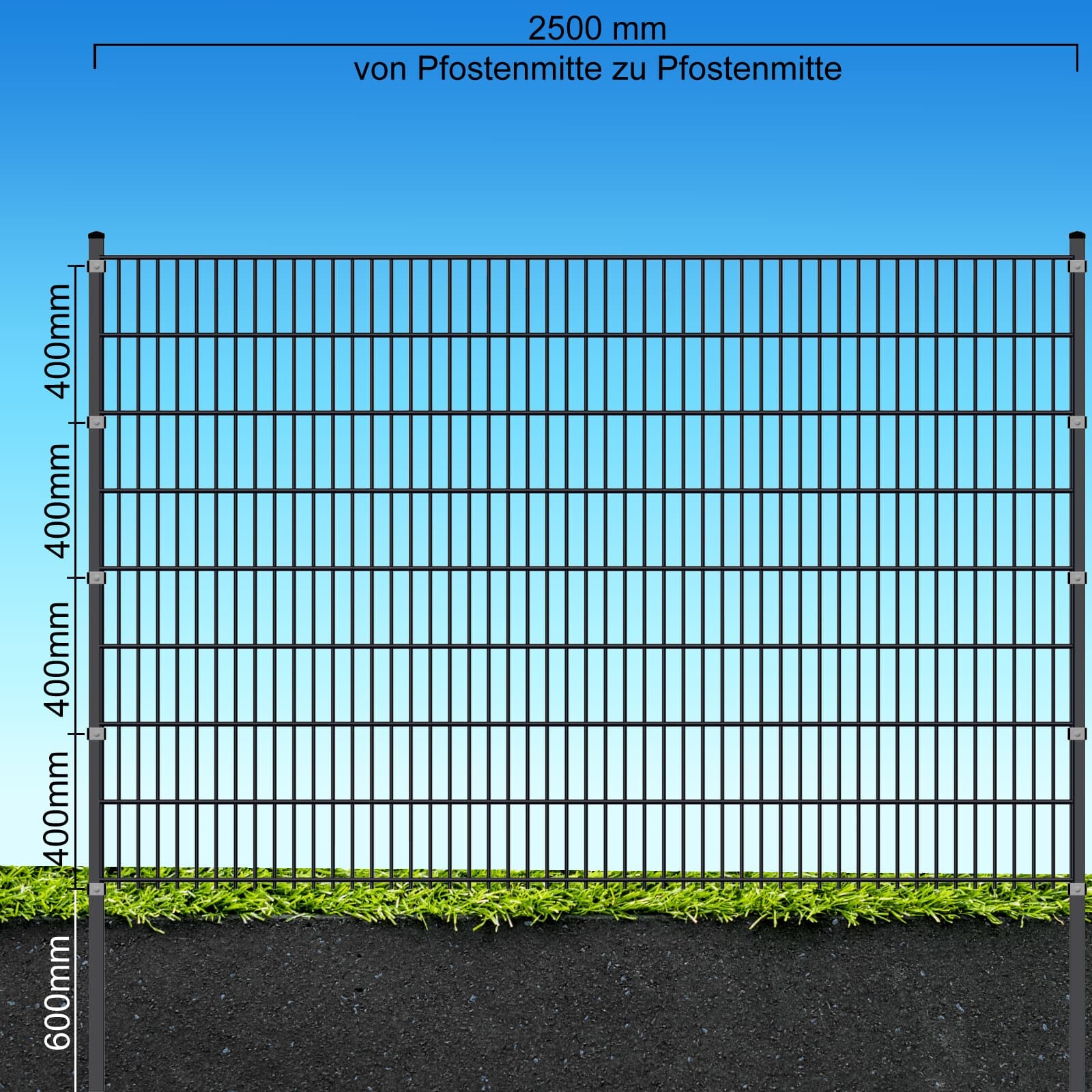 Fa-Bausysteme Doppelstabzaun Anthrazit 8-6-8 Plättchen 1630 mm 45 m
