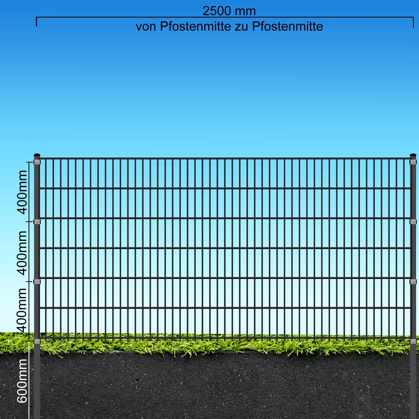 Fa-Bausysteme Doppelstabzaun Anthrazit 8-6-8 Plättchen 1230 mm 50 m