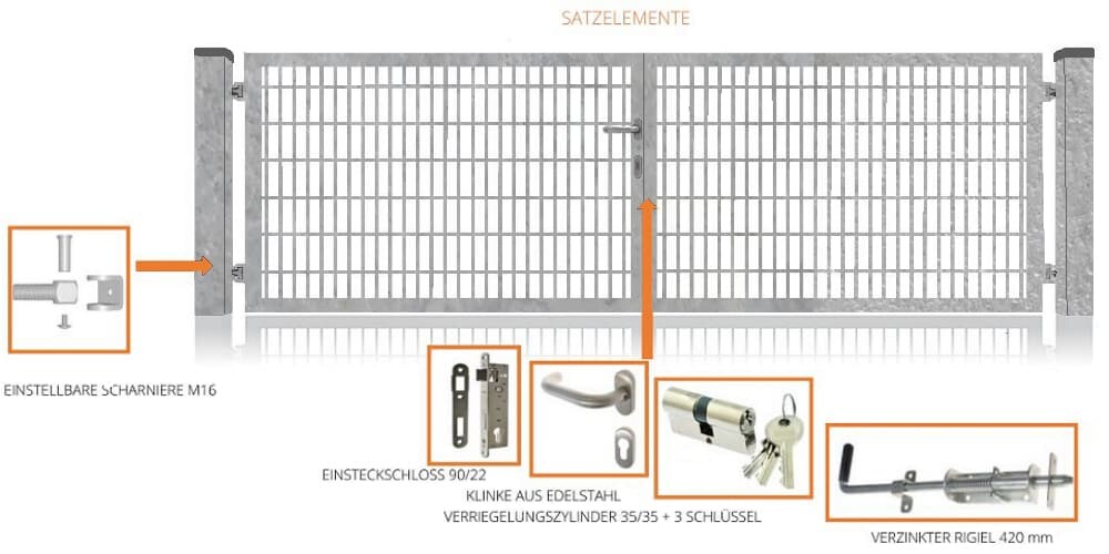 Fa-Bausysteme Doppelflügeltor Verzinkt 5000 x 1000 mm | 04252003902027