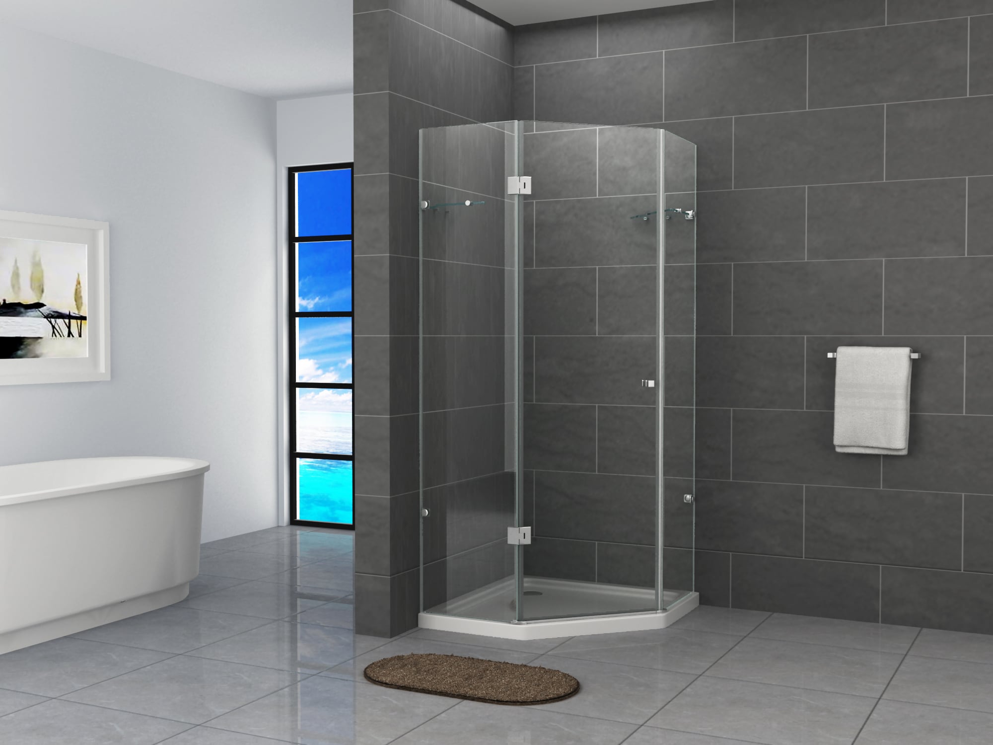 Fa-Bausysteme Glasdusche Lippe rechts Streifen 90 x 90 cm ohne Wanne - Bild 1