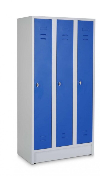 CEHA Reihen- und Garderobenschrank mit 90 cm Breite und 3 Abteil mit Türen in RAL5010 | 04251915409235