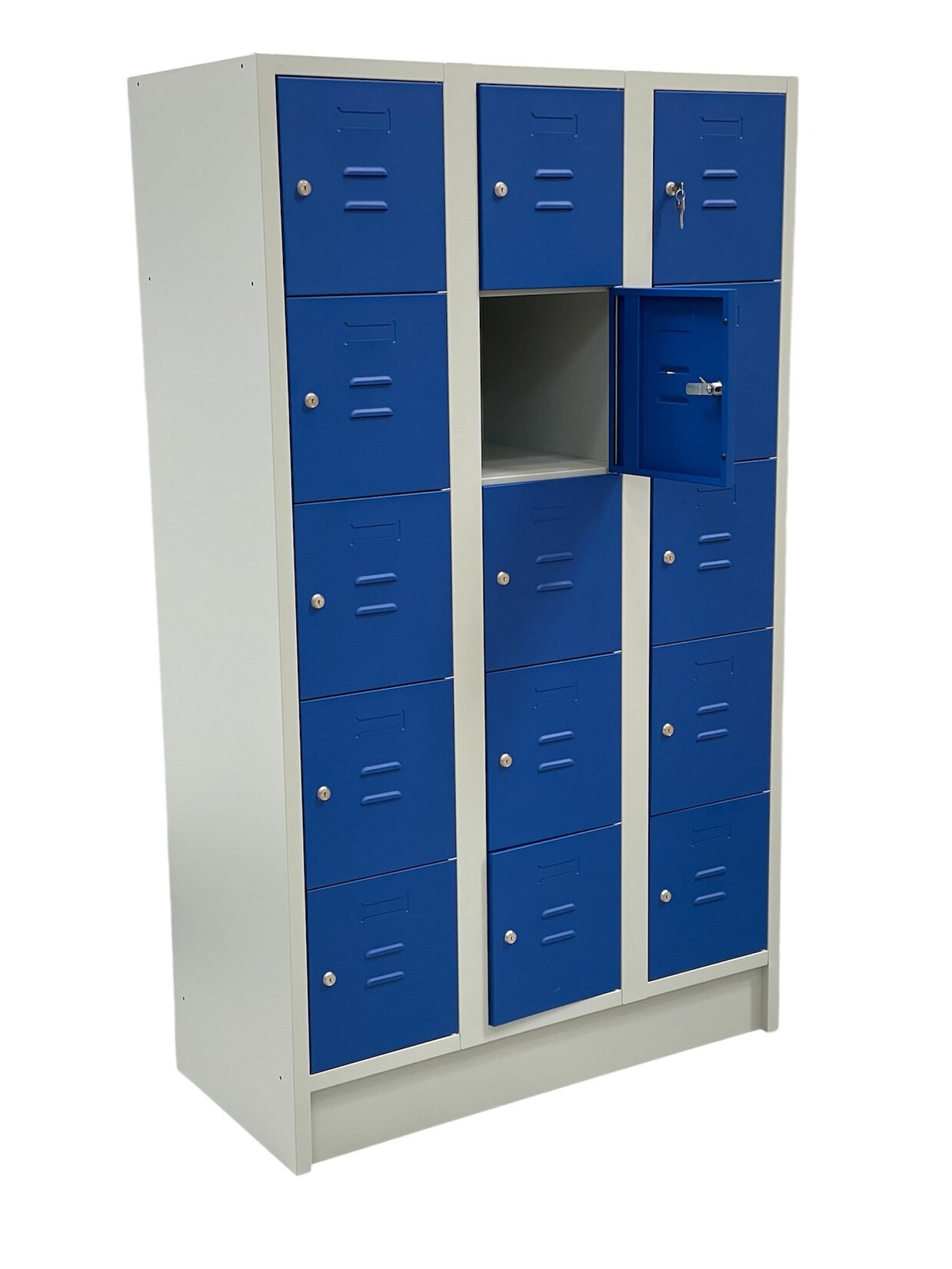 CEHA Schließ- und Fächerschrank mit 105 cm Breite und 15 Fächer lichtgrau/enzianblau | 04251915409877