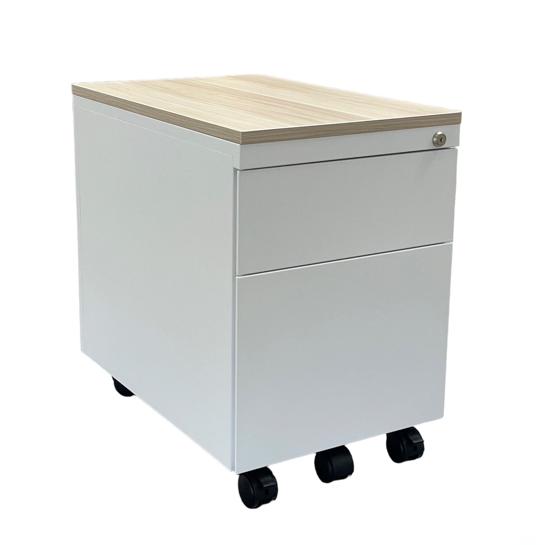 CEHA Design-Rollcontainer ST390 mit Holztop 2 Sch&uuml;be in signalwei&szlig; (RAL9003) - Bild 1