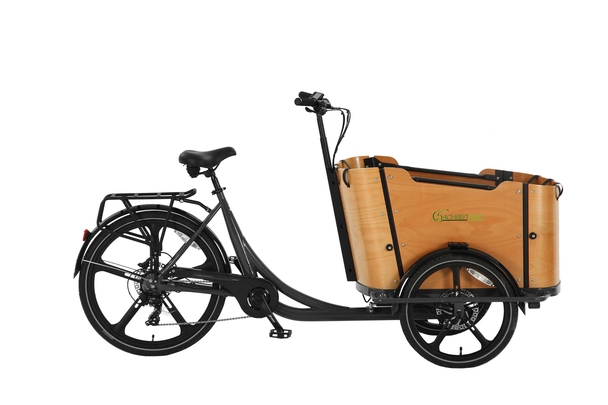 SachsenRAD E-Lastenrad T2 Neo Vintage Transport E-Bike mit Holzbox schwarz - Bild 1