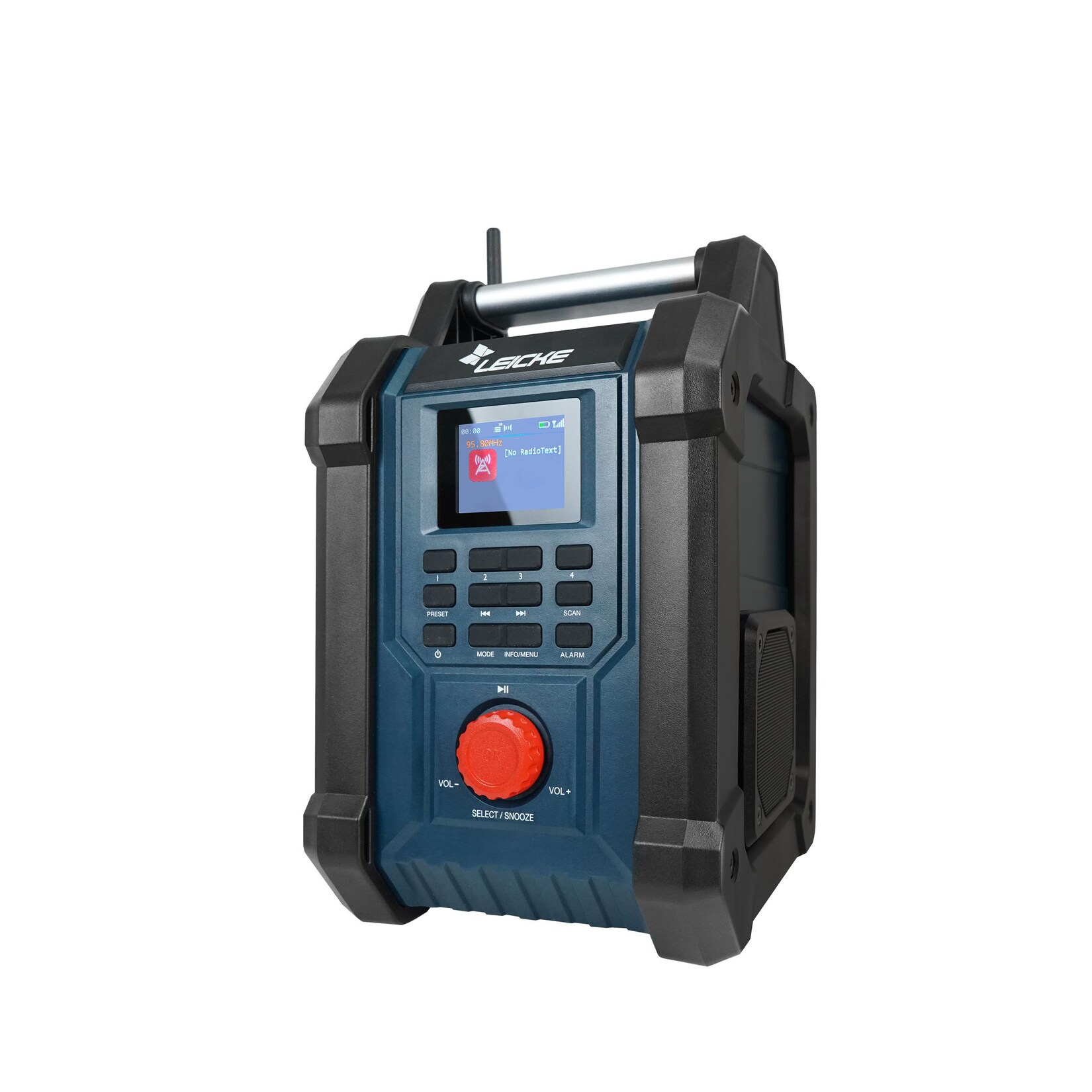 LEICKE DAB+ Baustellenradio, staub- und spritzwassergeschützt, Dual-Weckalarm | 04050296182634