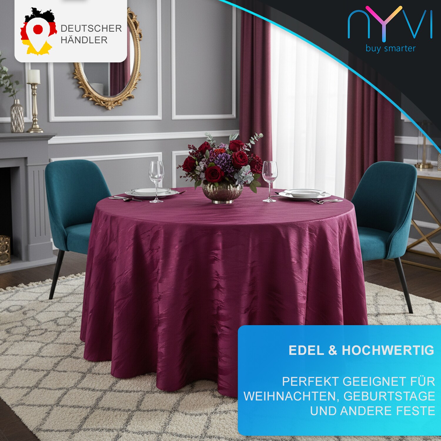 NYVI Tischdecke Jacquard Elegance - Edle Tischwäsche mit Ornamenten - Tischdecke für Weihnachten, Geburtstag, Feste