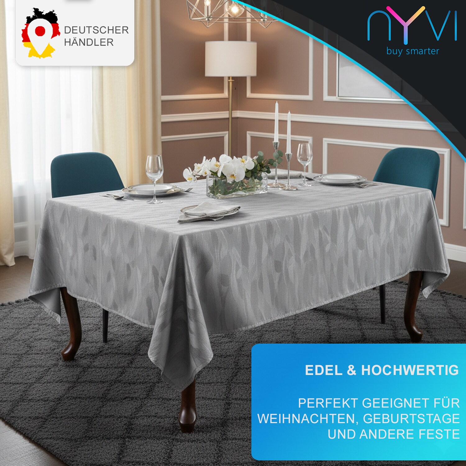 NYVI Tischdecke Jacquard Elegance - Edle Tischwäsche mit Ornamenten - Tischdecke für Weihnachten, Geburtstag, Feste