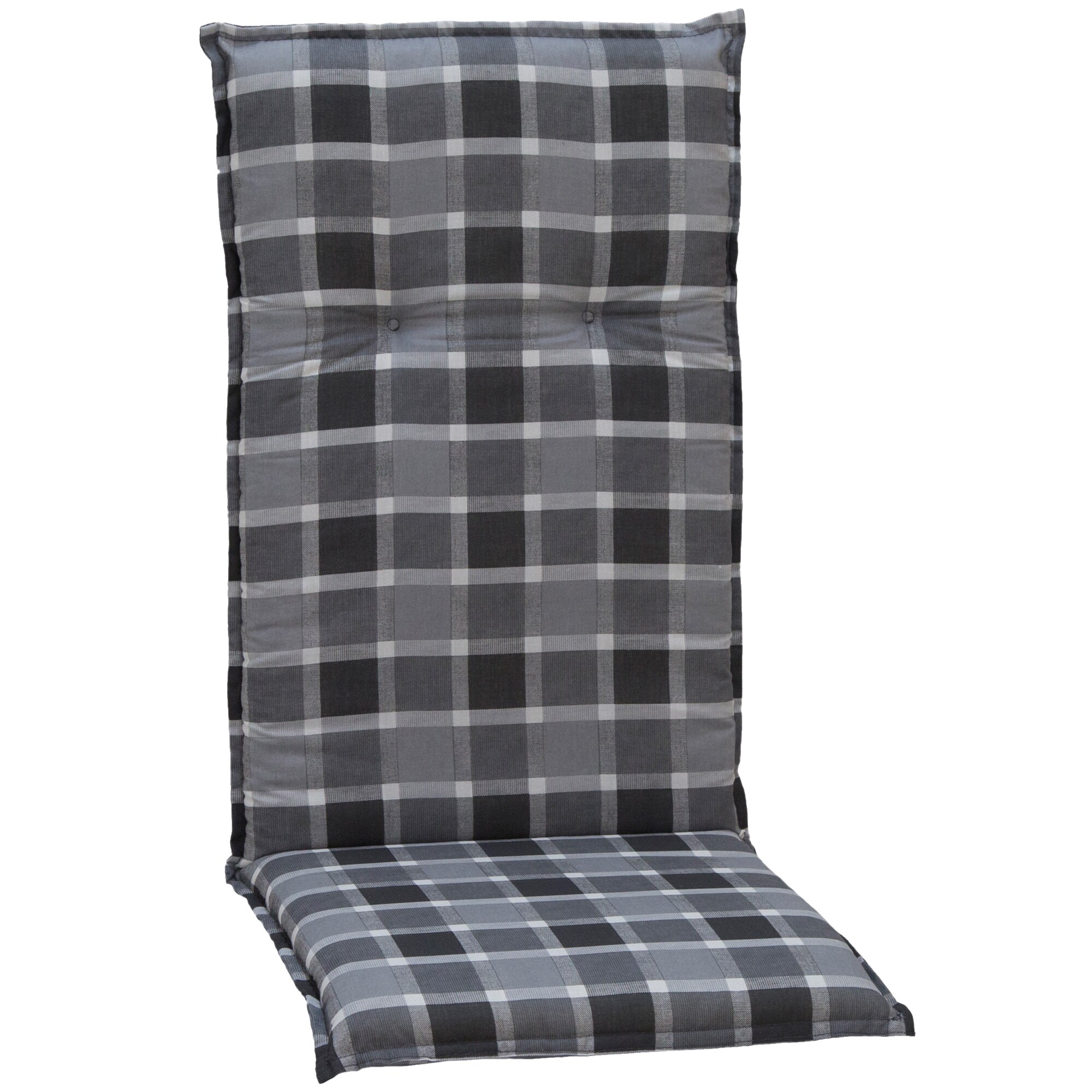 NYVI Gartenstuhl-Auflage Barcelona &ndash; Hochlehnerauflage f&uuml;r Gartenst&uuml;hle Anzahl:1x;Dessin:Grau / Anthrazit Karo - Bild 1