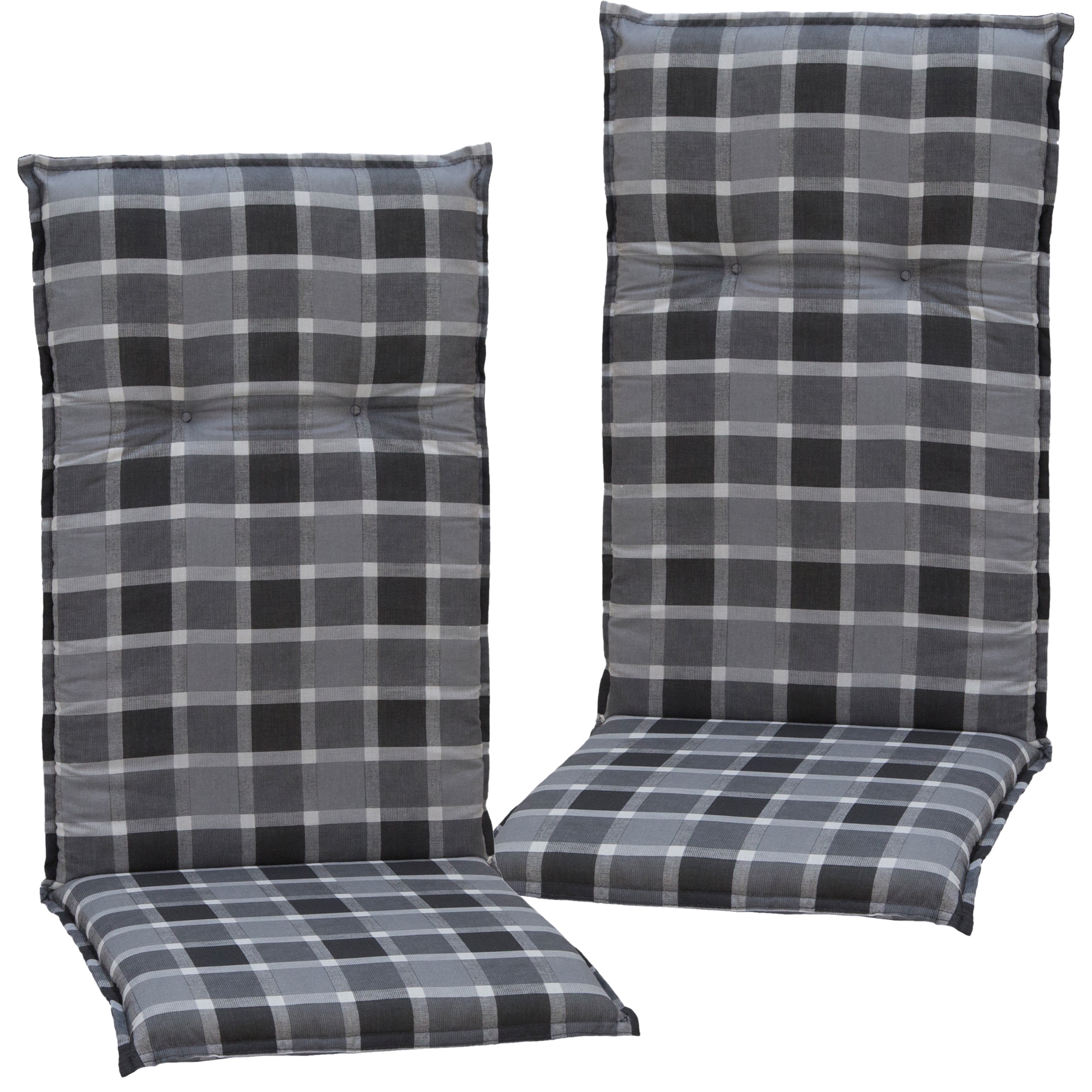 NYVI Gartenstuhl-Auflage Barcelona &ndash; Hochlehnerauflage f&uuml;r Gartenst&uuml;hle Anzahl:2er Set;Dessin:Grau / Anthrazit Karo - Bild 1