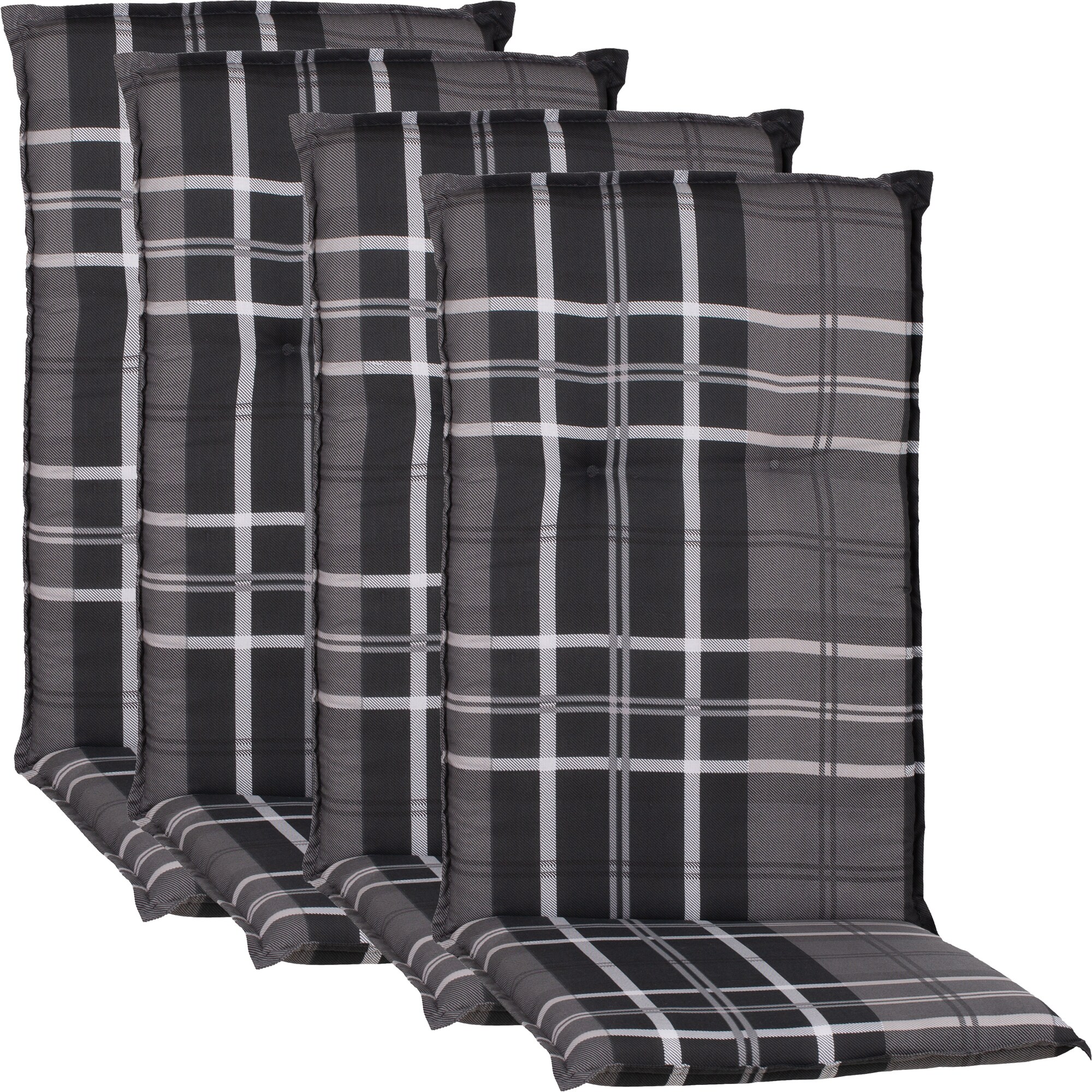 NYVI Gartenstuhl-Auflage Barcelona &ndash; Hochlehnerauflage f&uuml;r Gartenst&uuml;hle Anzahl:4er Set;Dessin:Anthrazit / Wei&szlig; / Grau Karo - Bild 1