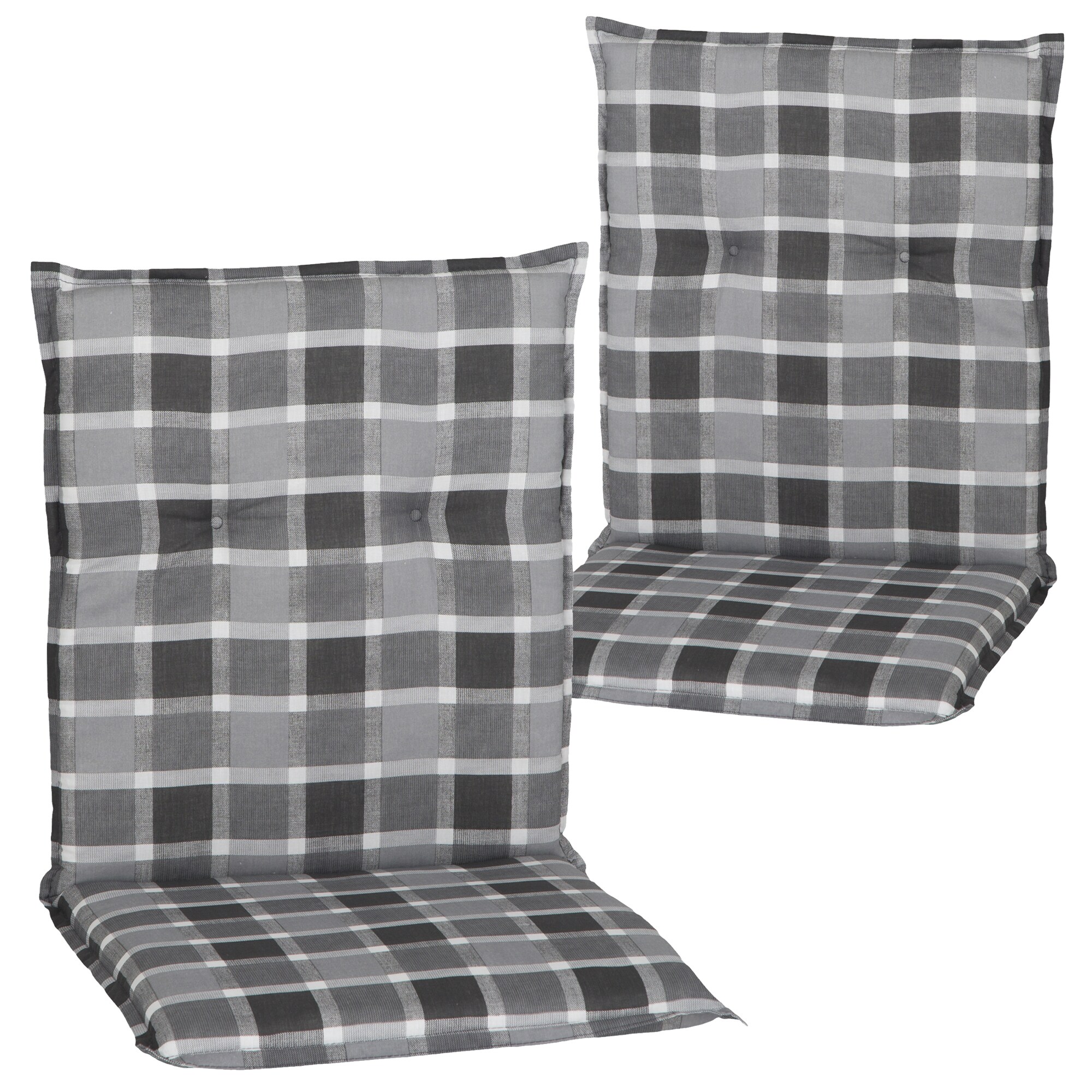 NYVI Gartenstuhl-Auflage Barcelona &ndash; Niedriglehnerauflage f&uuml;r Gartenst&uuml;hle Anzahl:2er Set;Dessin:Grau / Anthrazit Karo - Bild 1