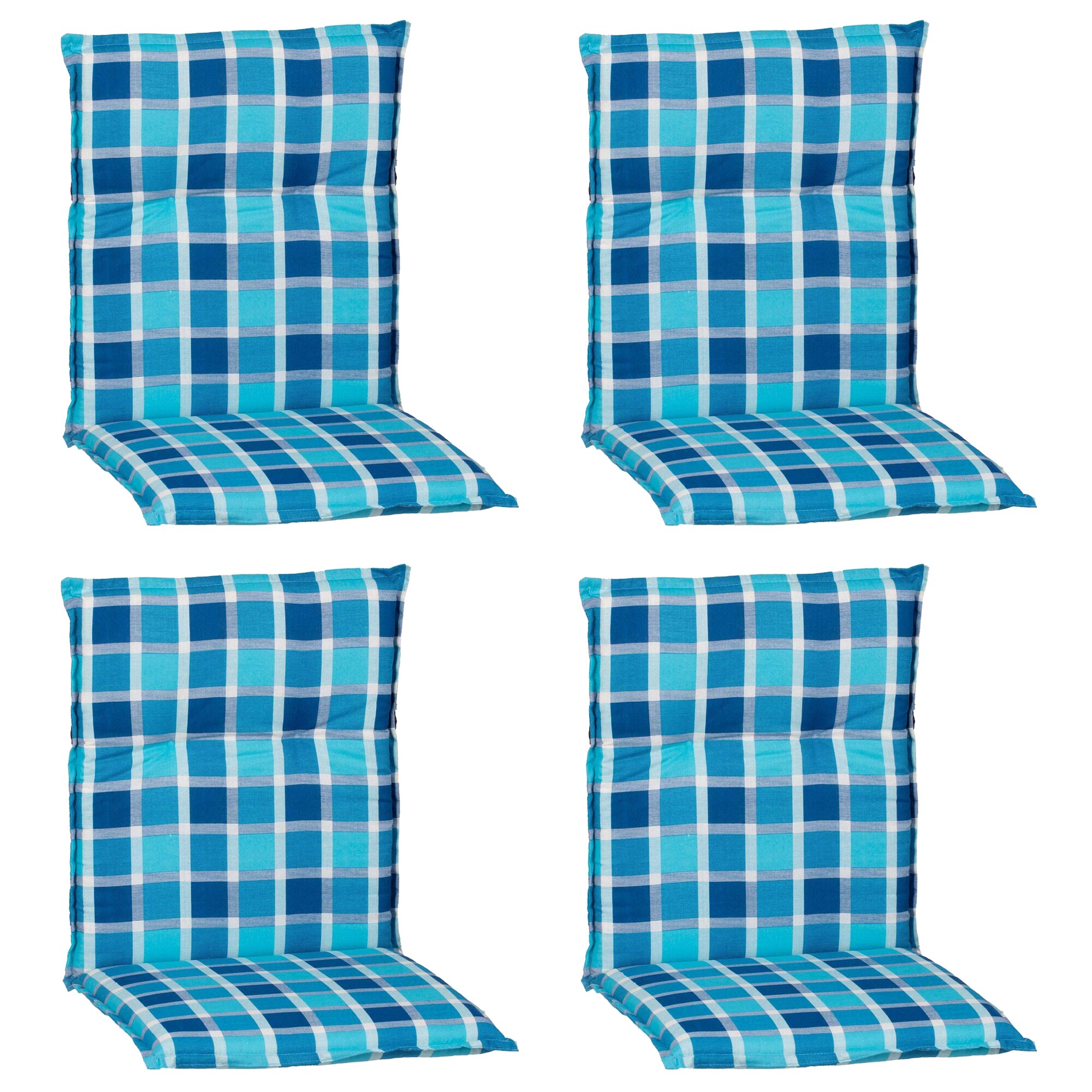 NYVI Gartenstuhl-Auflage Barcelona &ndash; Niedriglehnerauflage f&uuml;r Gartenst&uuml;hle Anzahl:4er Set;Dessin:Aqua / Blau Karo - Bild 1