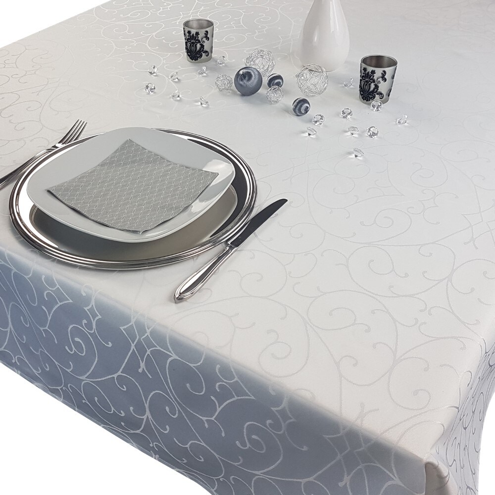 NYVI Tafeldecke Premium 150x250 cm mit edlen Ornamenten Farbe:Wei&szlig; - Bild 1