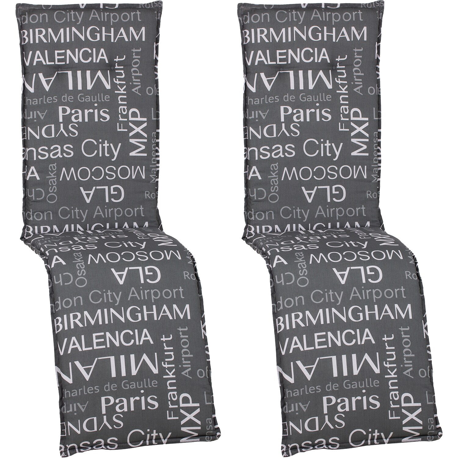 NYVI Auflage f&uuml;r Relaxliegen Barcelona 2er Set 171x50x6cm &ndash; Liegenauflage mit Komfortschaumkern und Bezug &ndash; Sitzpolster f&uuml;r Gartenliegen Dessin:St&auml;dtenamen - Bild 1