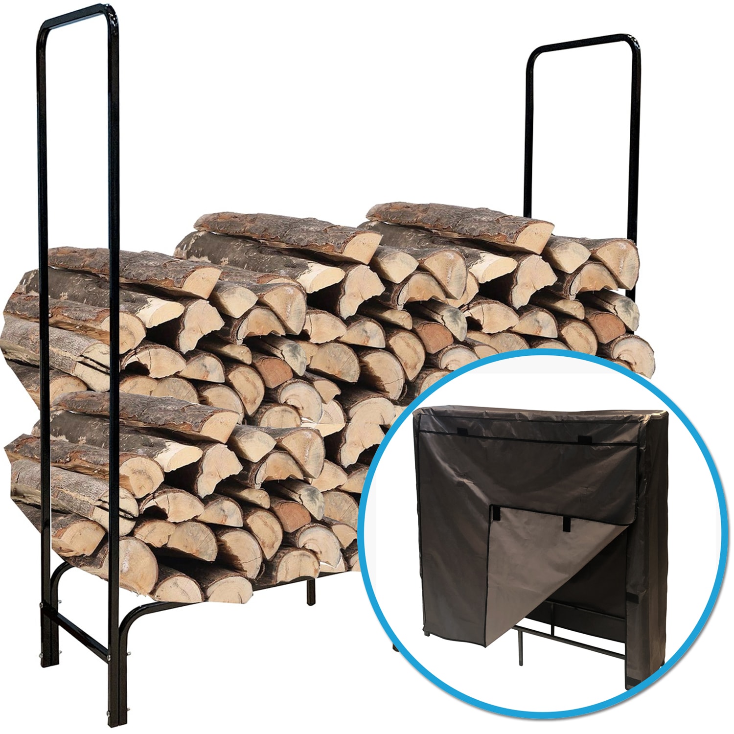 NYVI Kaminholzregal Schwarz inkl. Abdeckung - Brennholzregal aus Metall f&uuml;r bis zu 150 kg Holz - Bild 1