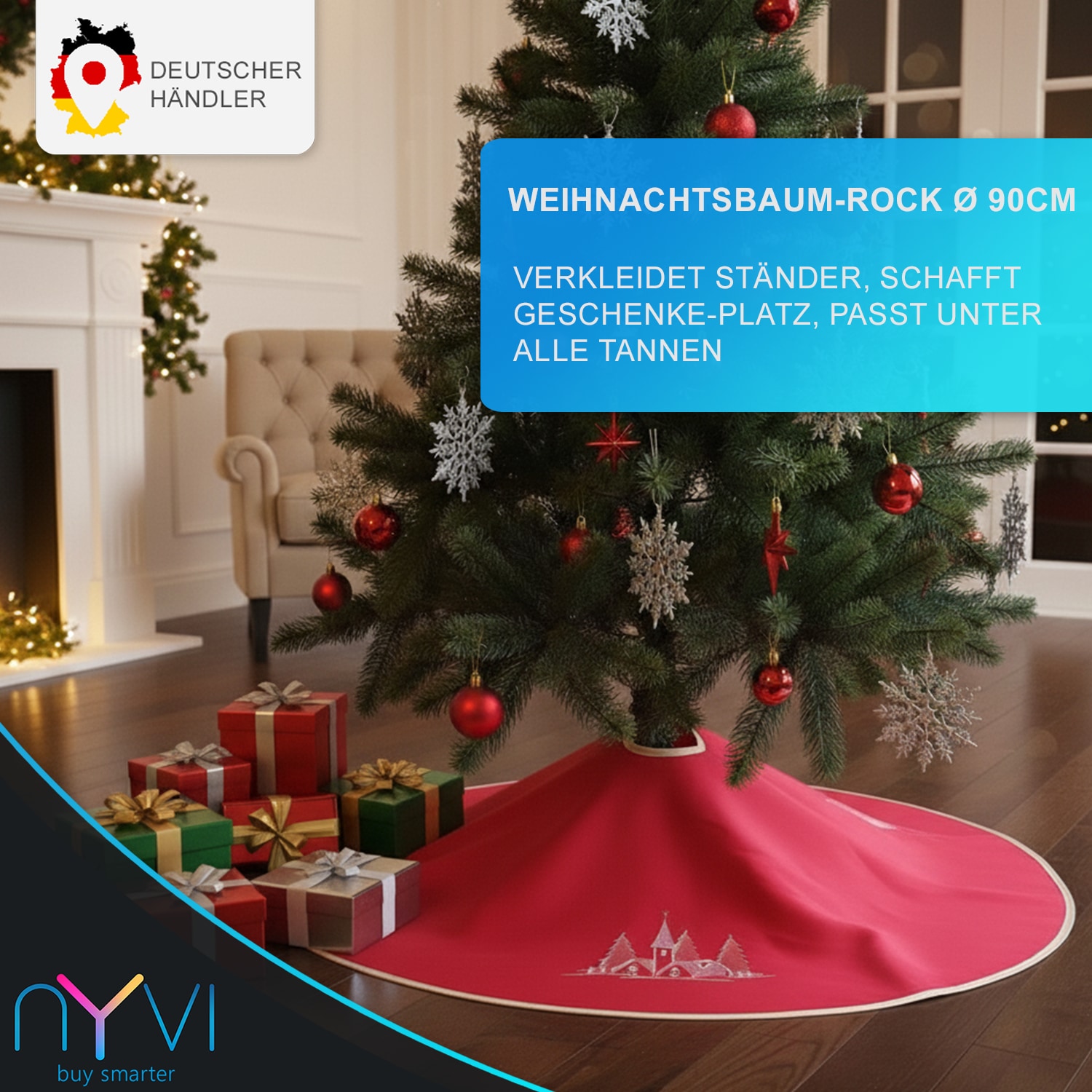 NYVI Weihnachtsbaumdecke Weihnachtsdorf 90 cm - Weihnachtsbaum Rock