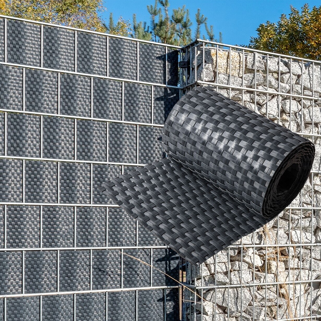 NYVI Polyrattan Sichtschutzstreifen Privafence 255 x 19 cm - Sichtschutz f&uuml;r Doppelstabmatten Zaun Farbe:Anthrazit;Anzahl:5 - Bild 1