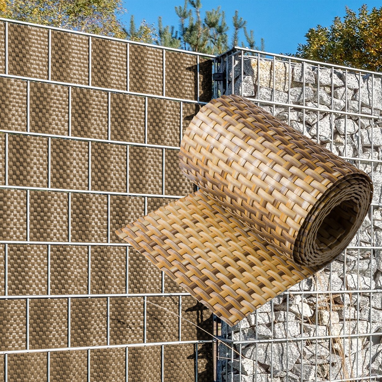NYVI Polyrattan Sichtschutzstreifen Privafence 255 x 19 cm - Sichtschutz für Doppelstabmatten Zaun Anzahl:5;Farbe:Braun und Beige