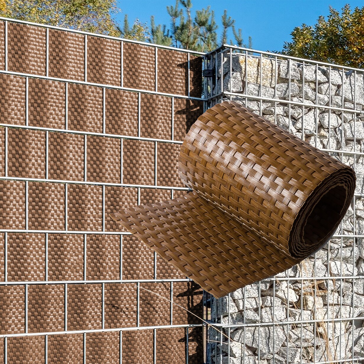 NYVI Polyrattan Sichtschutzstreifen Privafence 255 x 19 cm - Sichtschutz f&uuml;r Doppelstabmatten Zaun Anzahl:5;Farbe:Honig - Bild 1