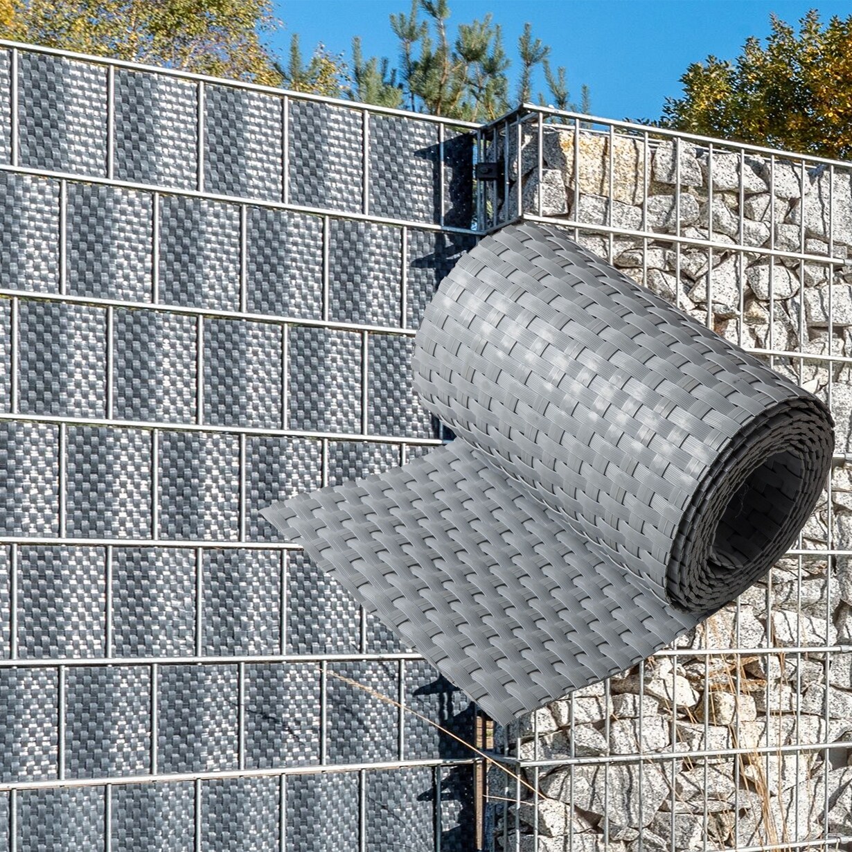 NYVI Polyrattan Sichtschutzstreifen Privafence 255 x 19 cm - Sichtschutz f&uuml;r Doppelstabmatten Zaun Farbe:Hellgrau;Anzahl:5 - Bild 1